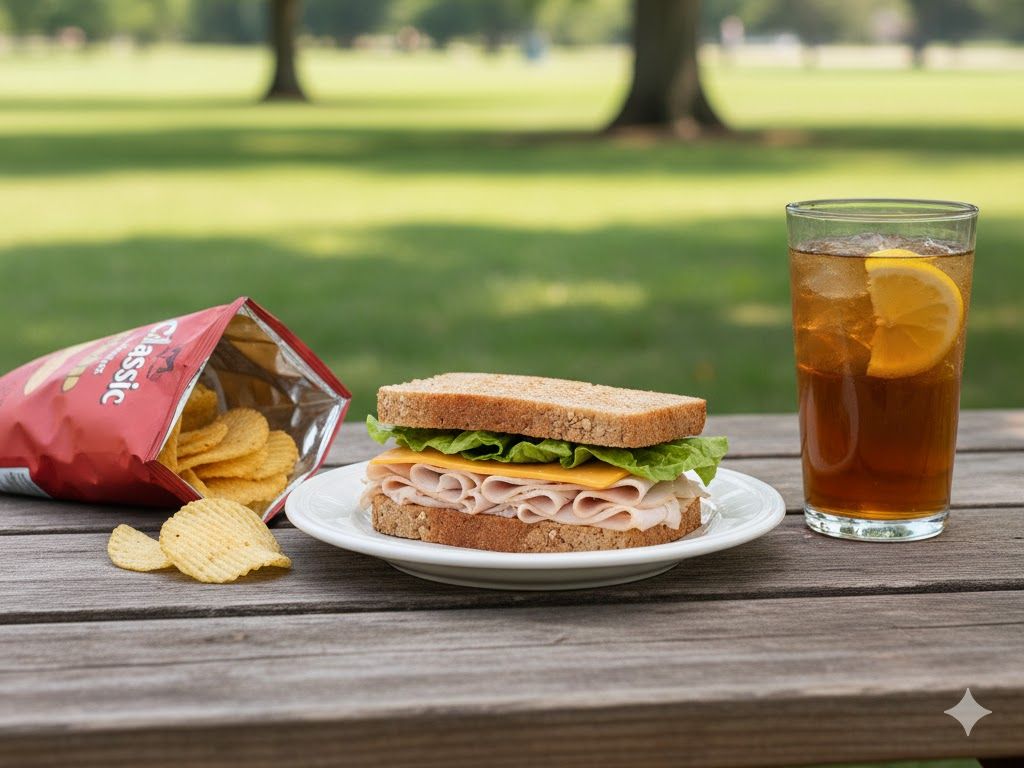 Simple Sandwich W\chips And Pickle Spear.