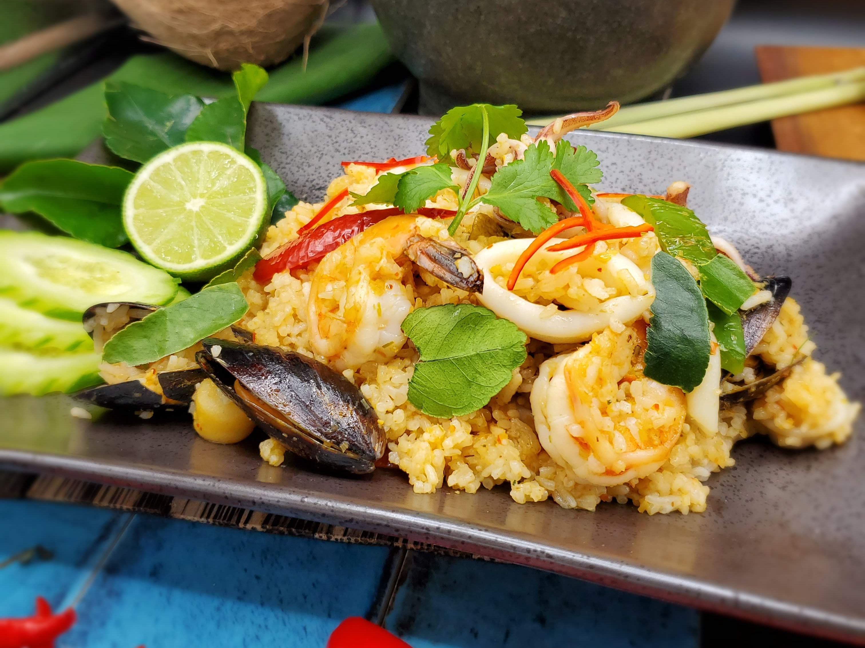 Tom Yum Seafood Fried Rice.