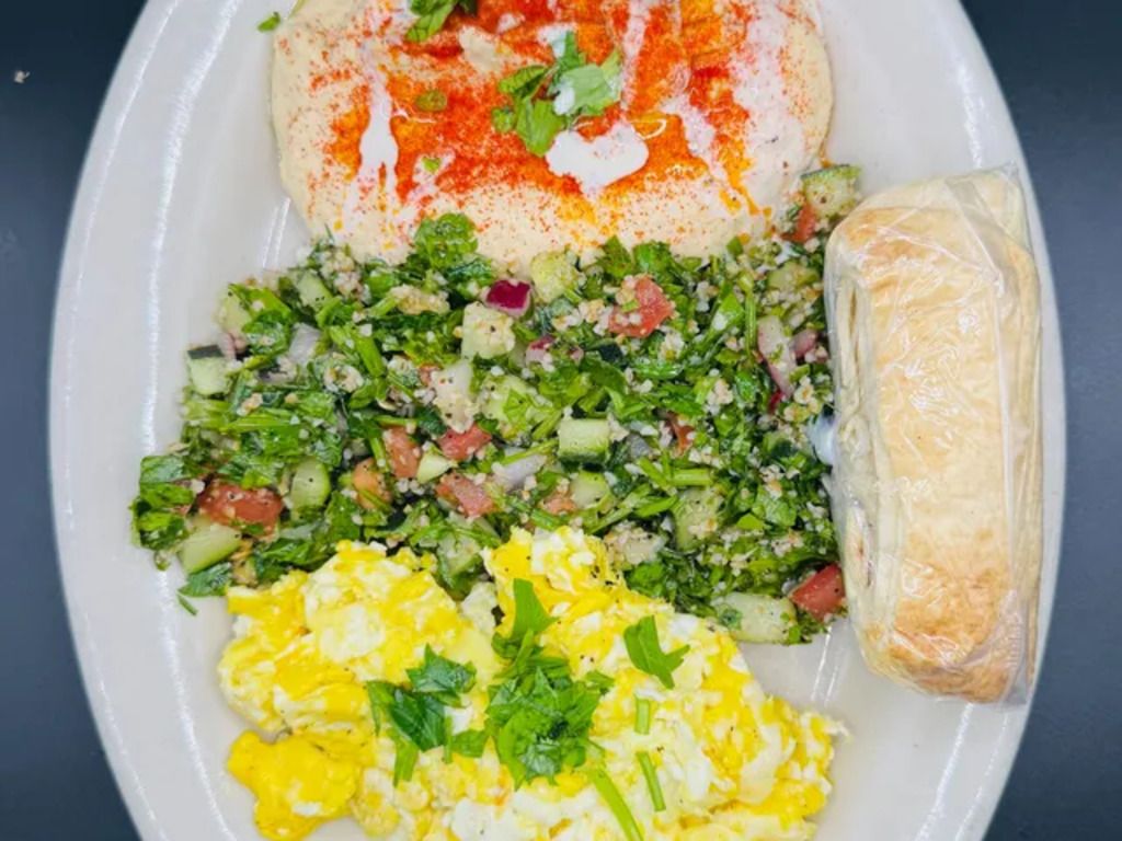 2  Egss W/ Hummus, And  Tabouli.
