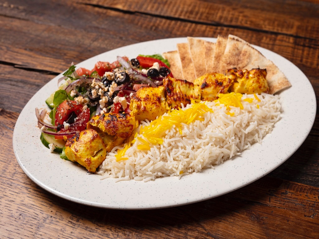 #2) Chicken Breast Kebab Plate
