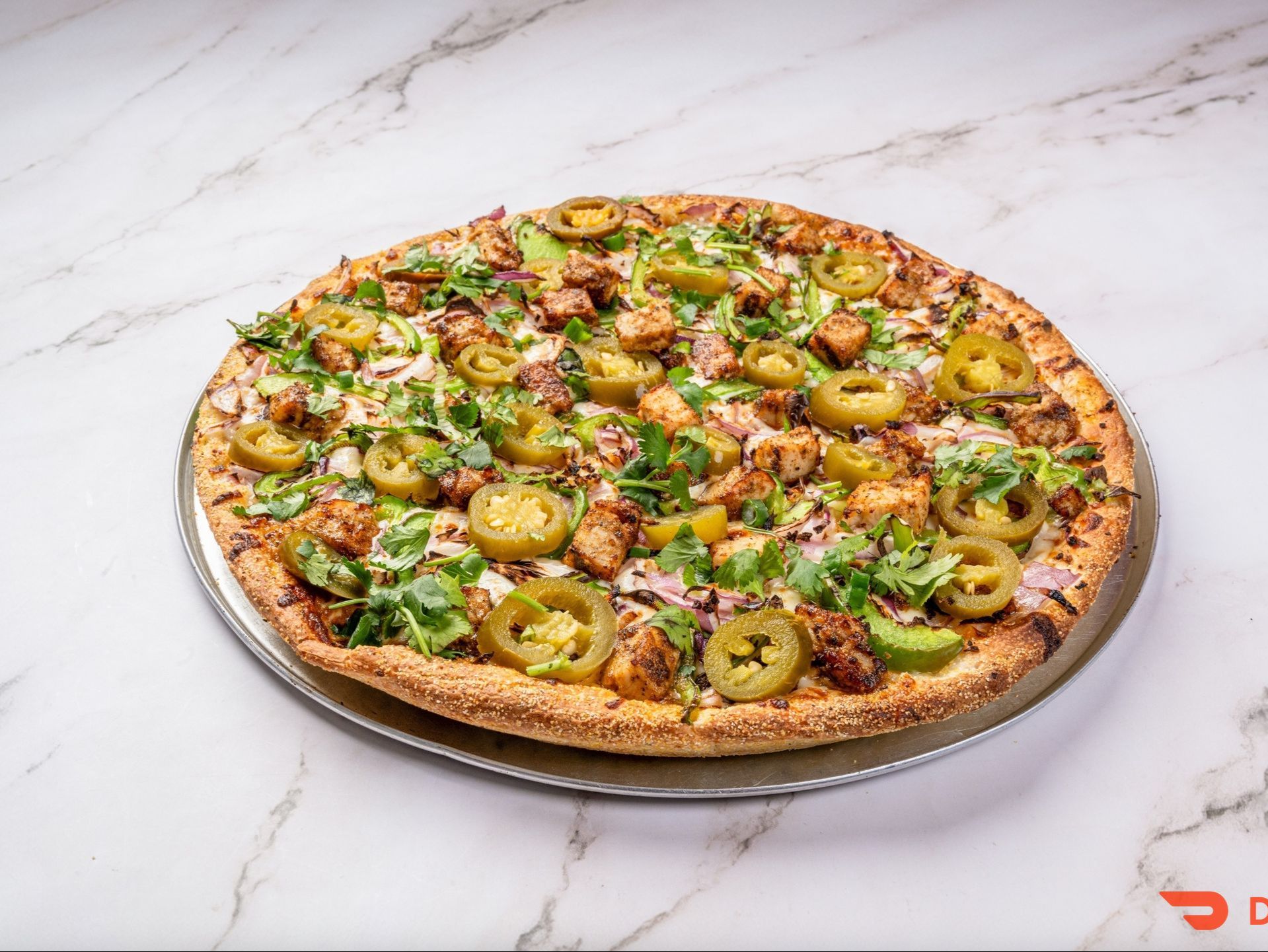 Desi Firecracker Chicken Pizza.