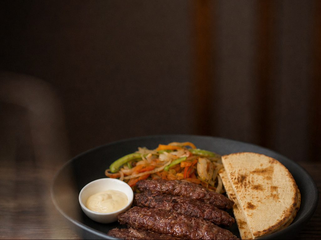 Chicken Kabab With Pita Bread (4 Pieces Seekh Kabab, 2 Pita Bread, Salad, Garlic Dip).