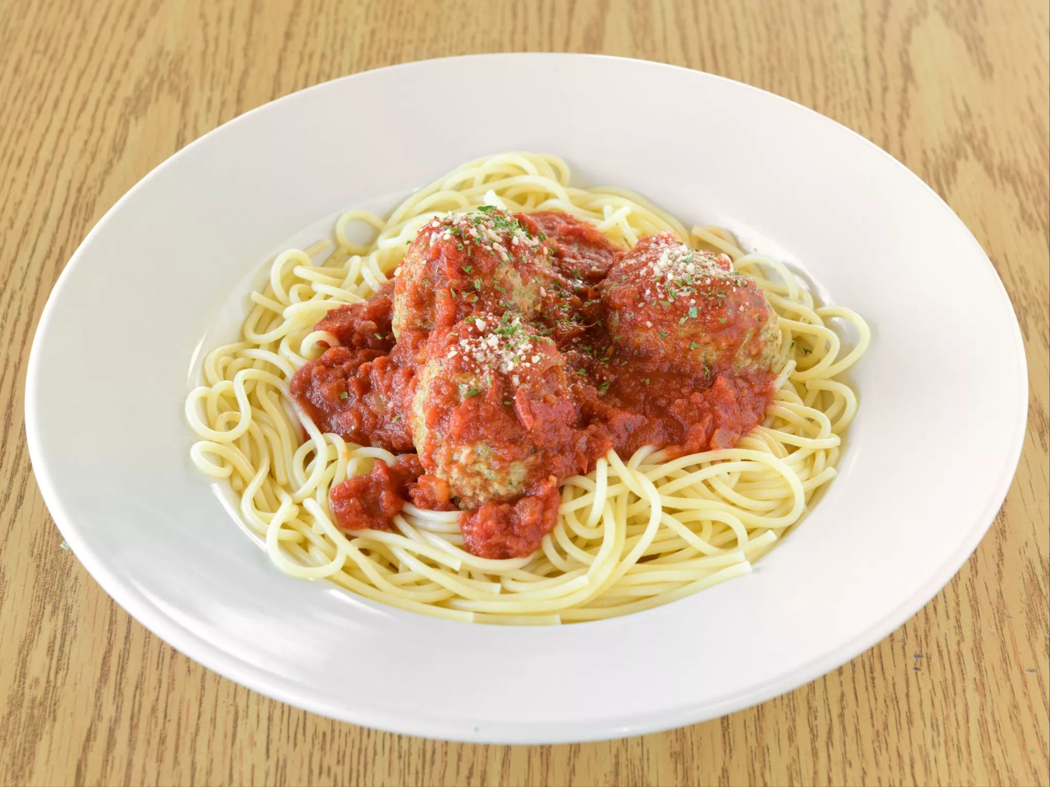 Spaghetti With Meatball Side Salad And 3 Knots.