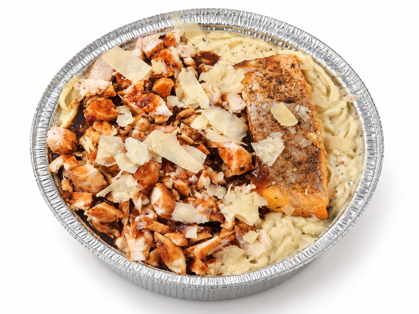 Jerk Chicken & Salmon Alfredo.