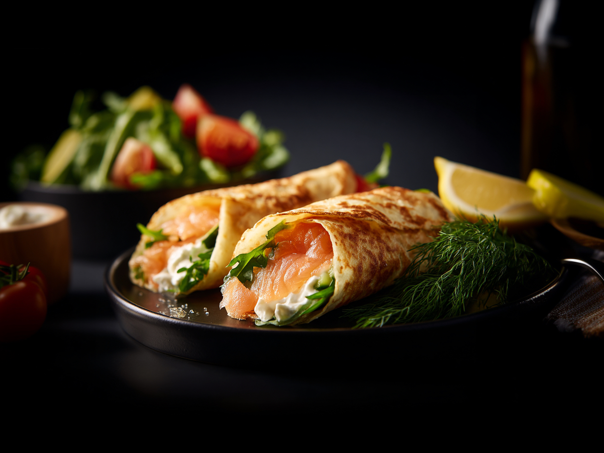 Smoked Salmon Crepe Roll.