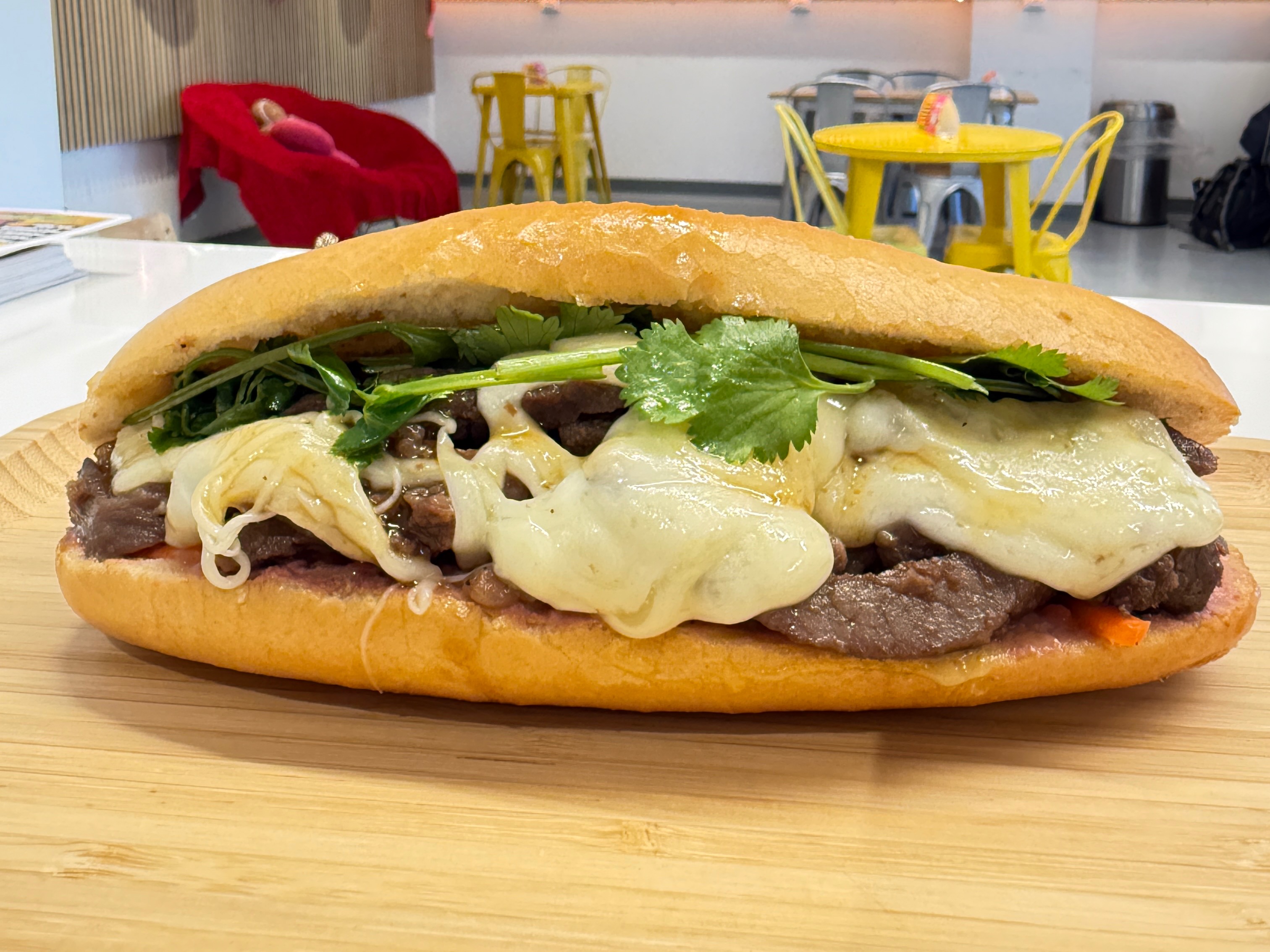 Cheesy Grilled Beef Banh Mi.