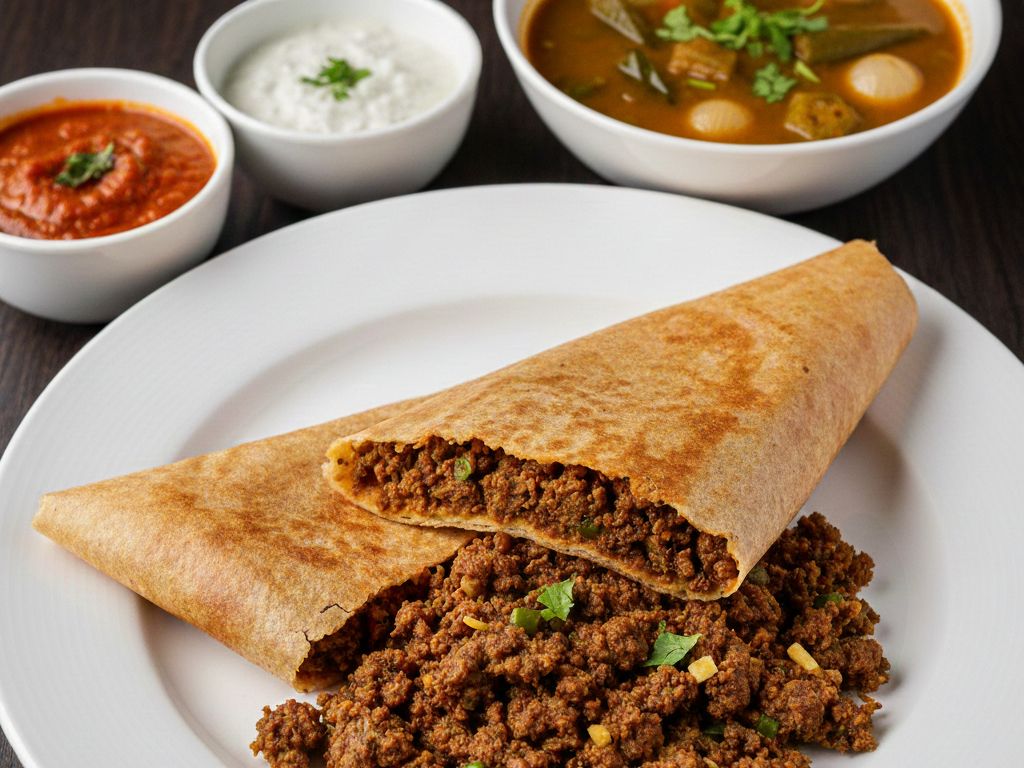 Lamb Kheema Dosa (GF, NF).