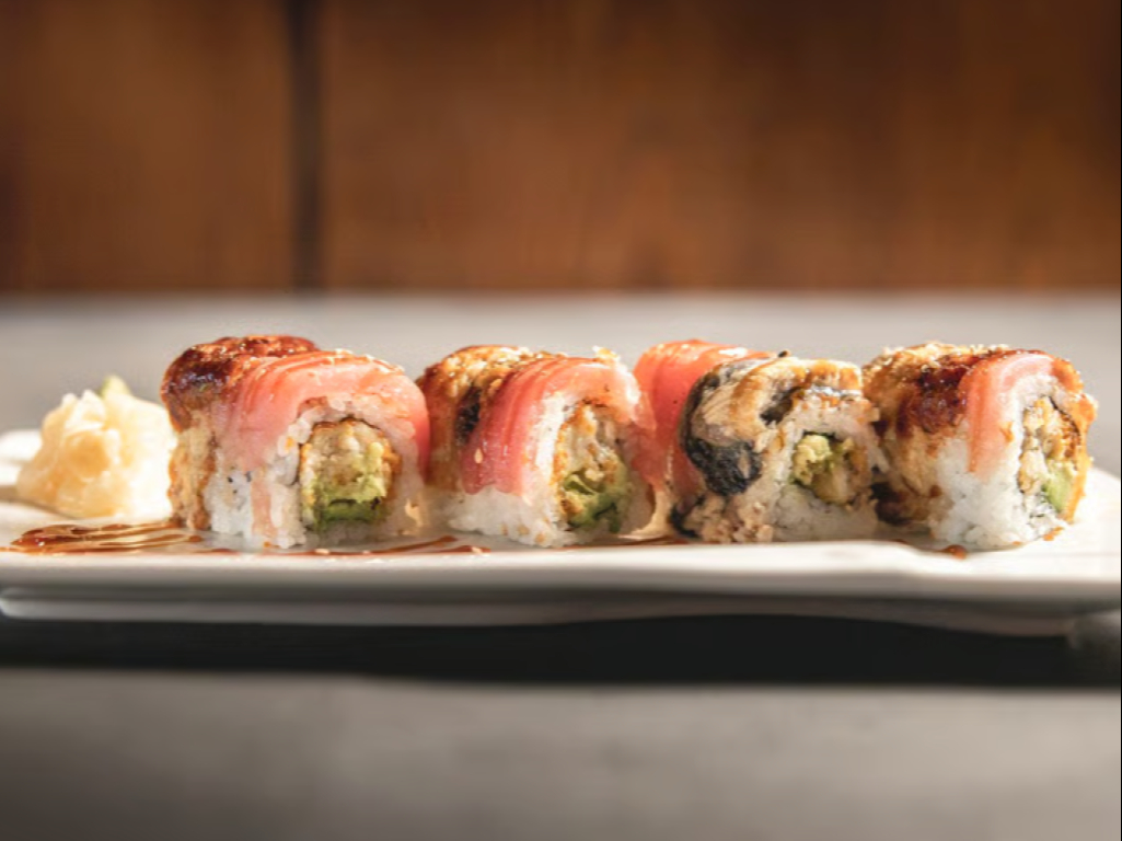 SR2. Asahi Roll - Fried oyster, avocado, and masago (fresh tuna & eel on top).