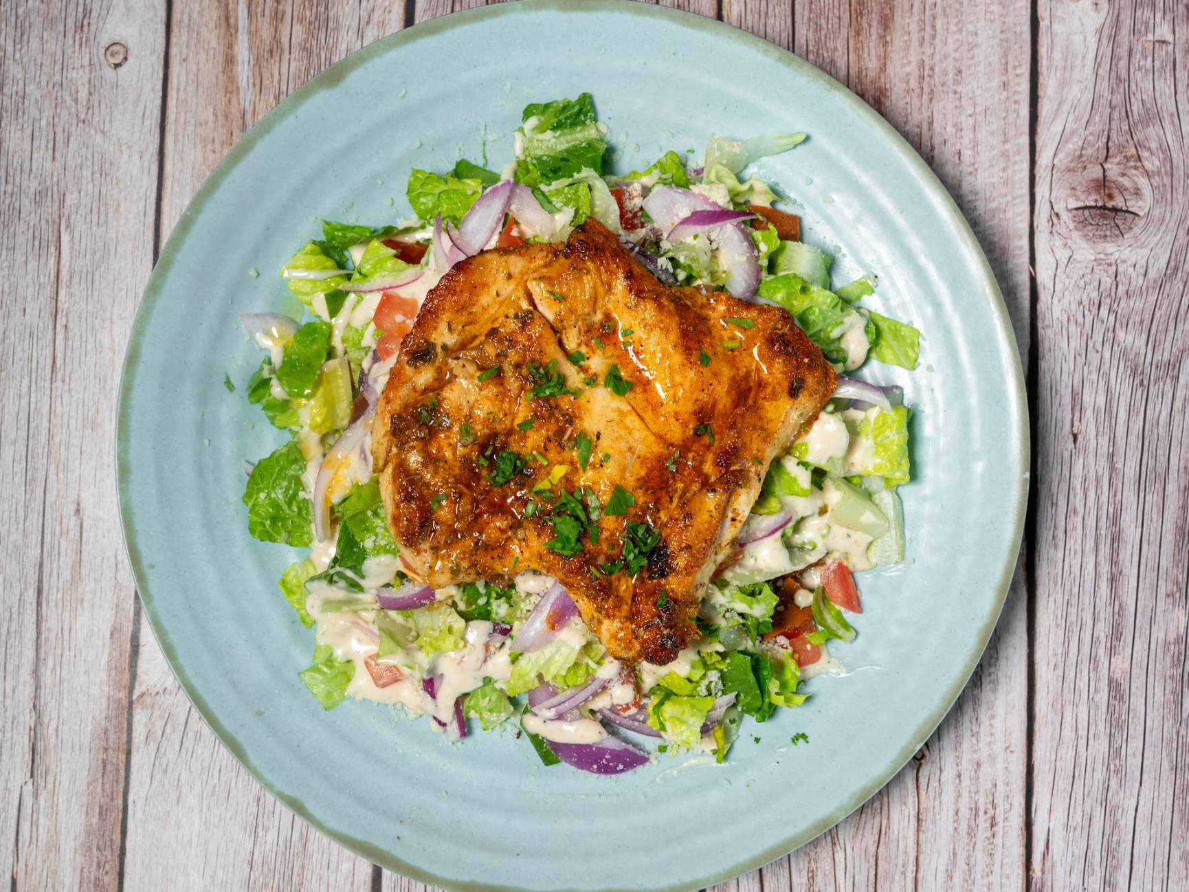 Blackened Chicken Caesar Salad.