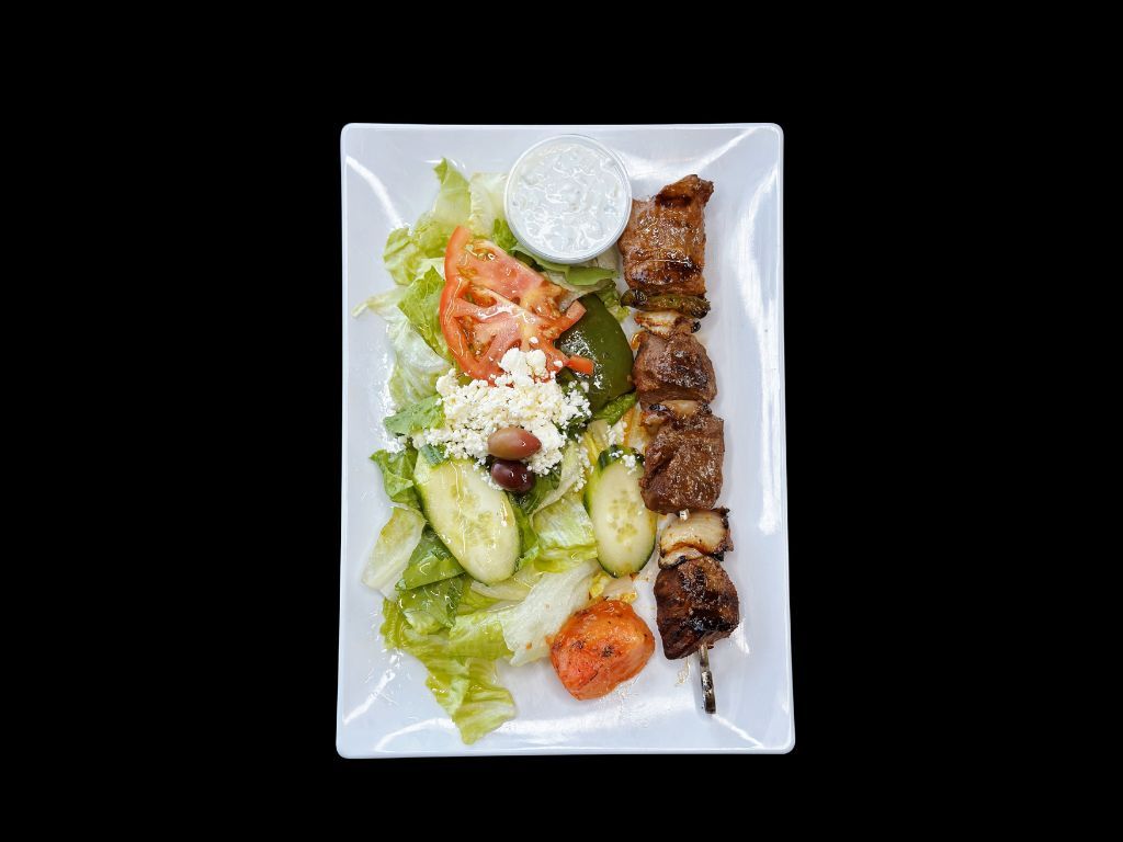 Lamb Shish (1 Skewer) Over Salad.