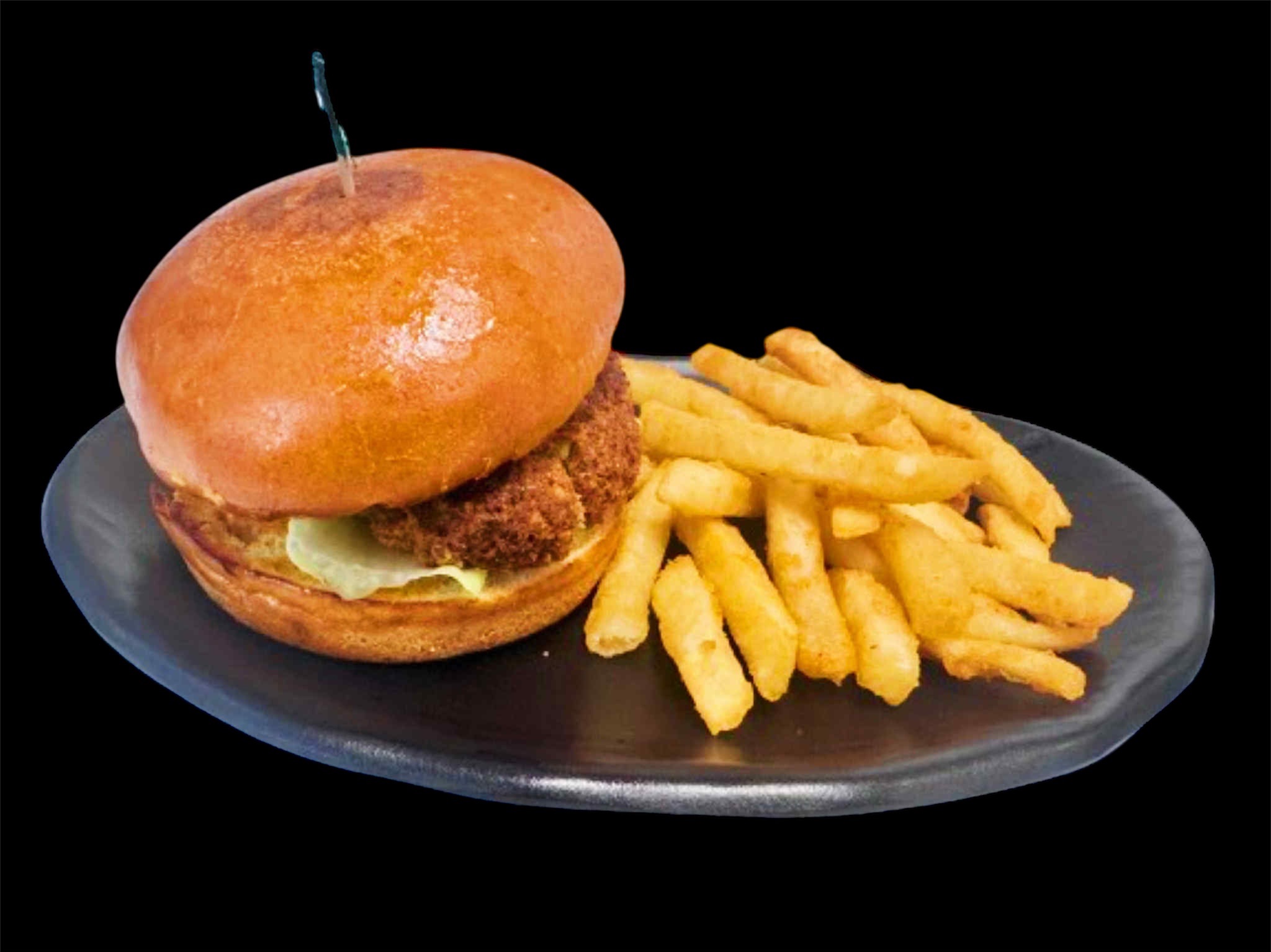 Fried Chicken Burger Spicy (,Lettuce,Tomato,sauted Onion,Cheese,Sharjah Sauce) Small Fries