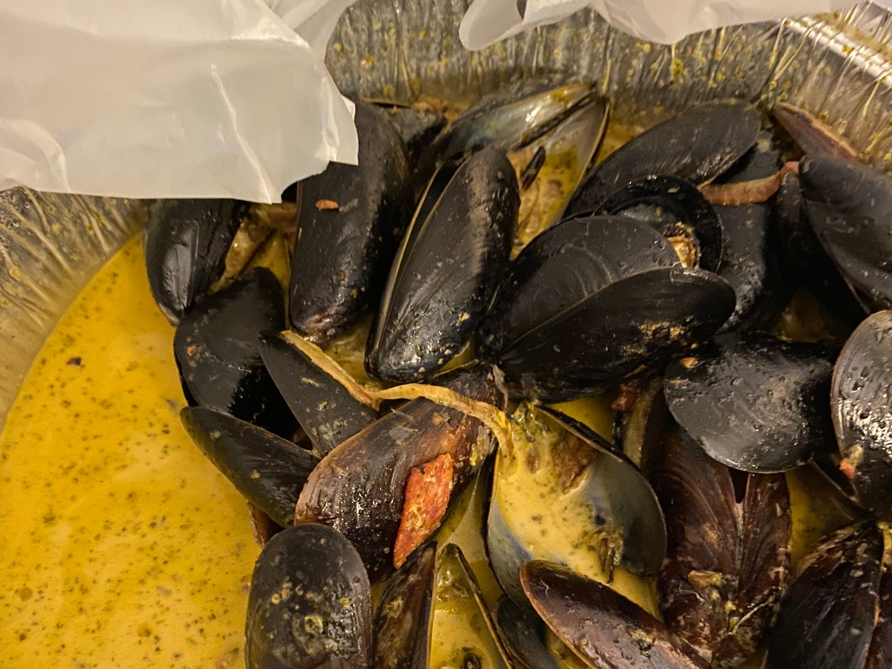 Pesto Cream Mussels.