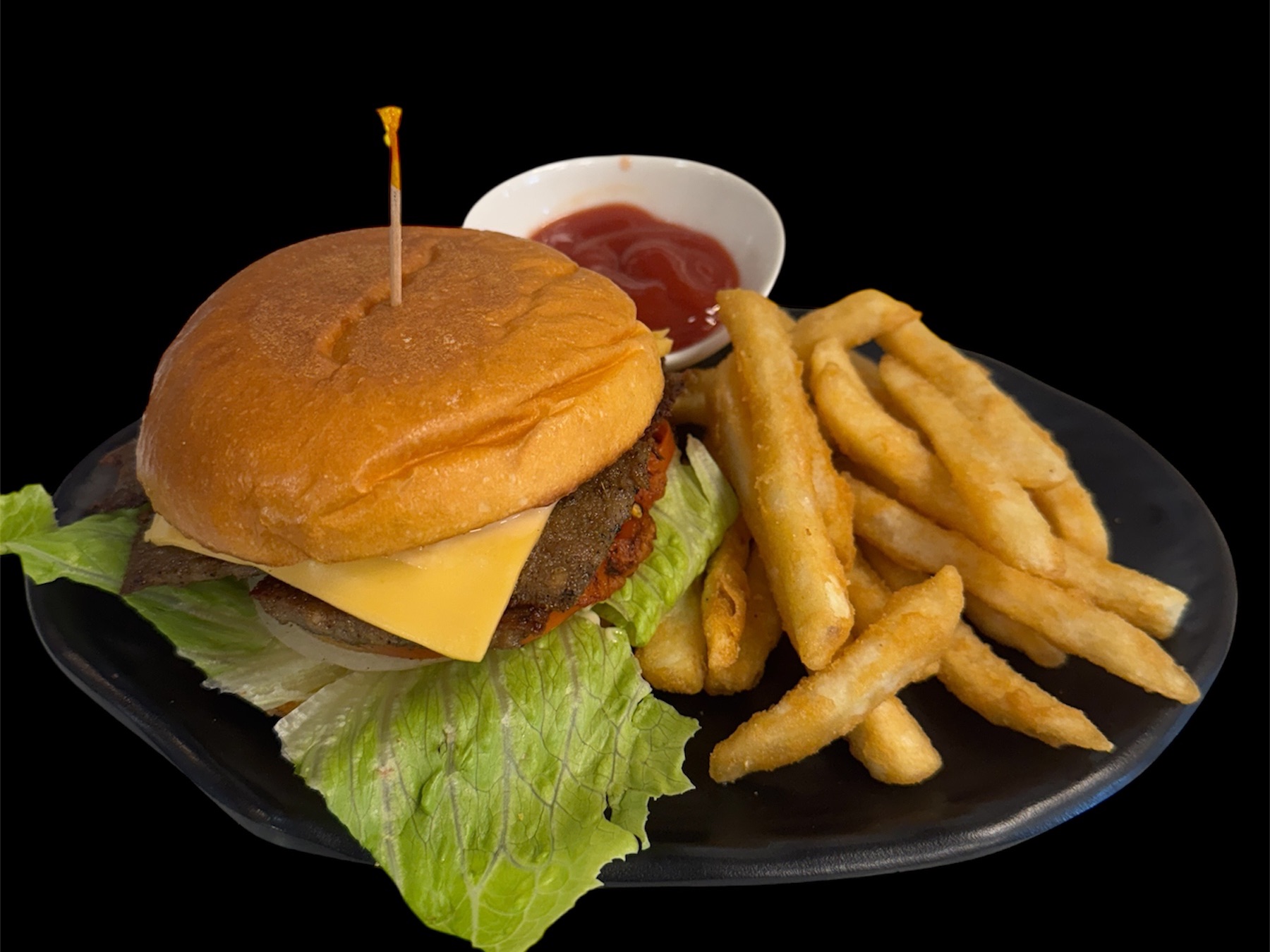 Classic Beef Burger ( Beef Patty,Lettuce,Tomato,Onion,Pickle,American Cheese,ketchup,mustard).