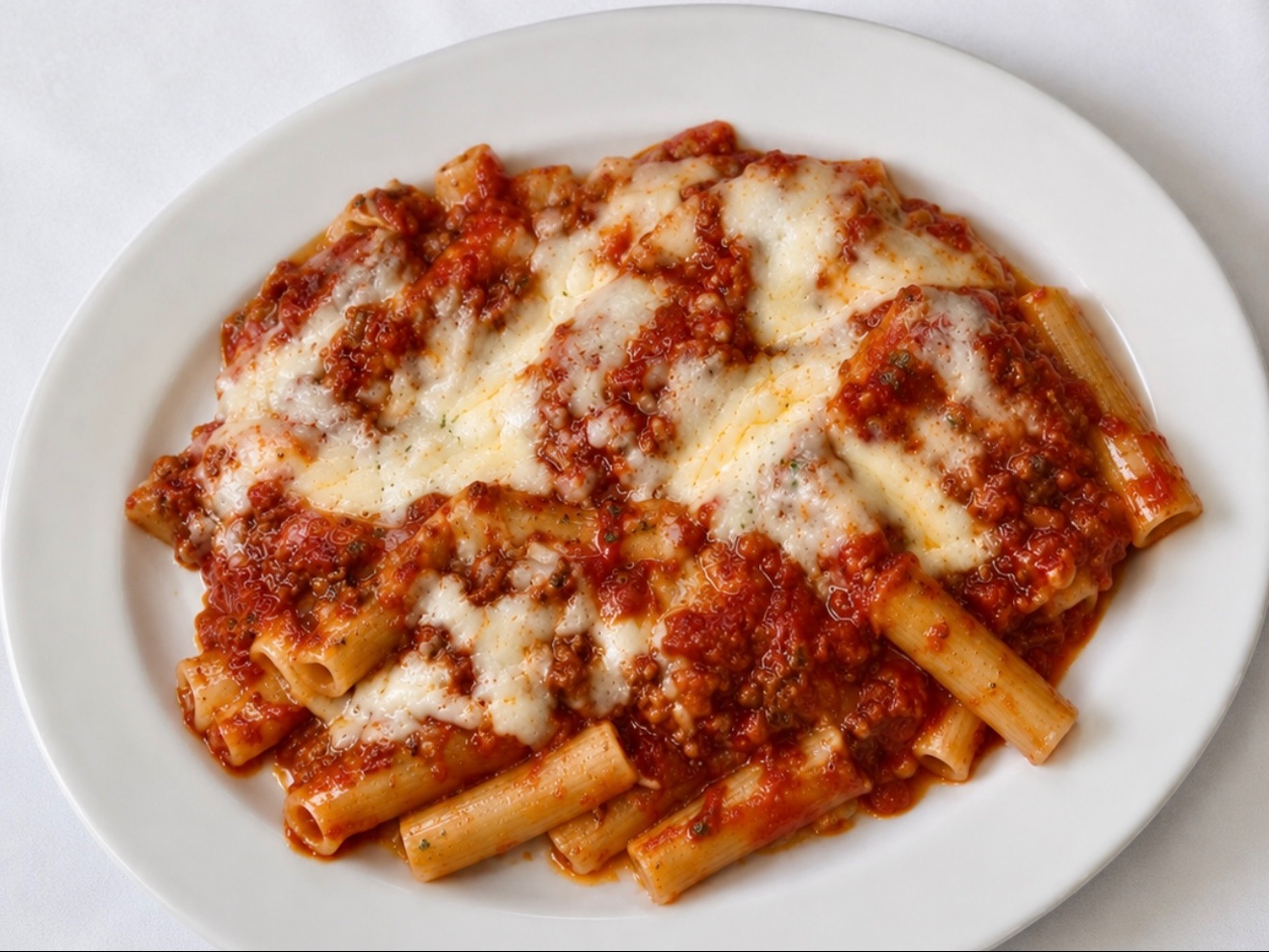 Baked Ziti Parmigiana.