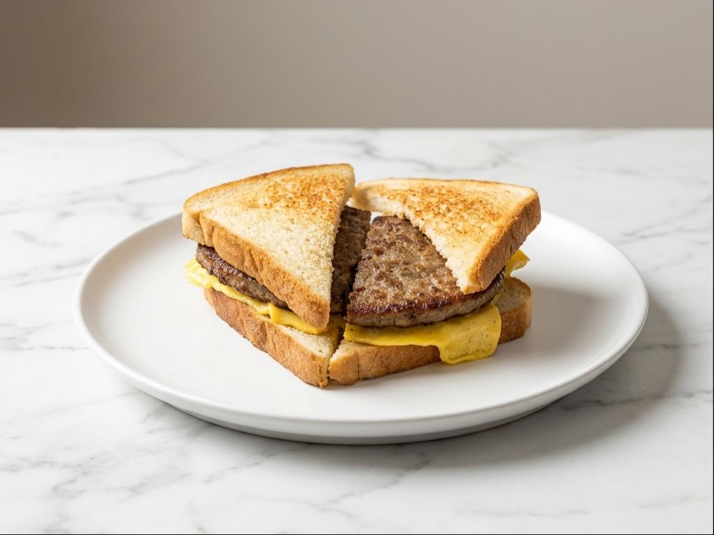 Breakfast Pork Sausage & Egg Sandwich.