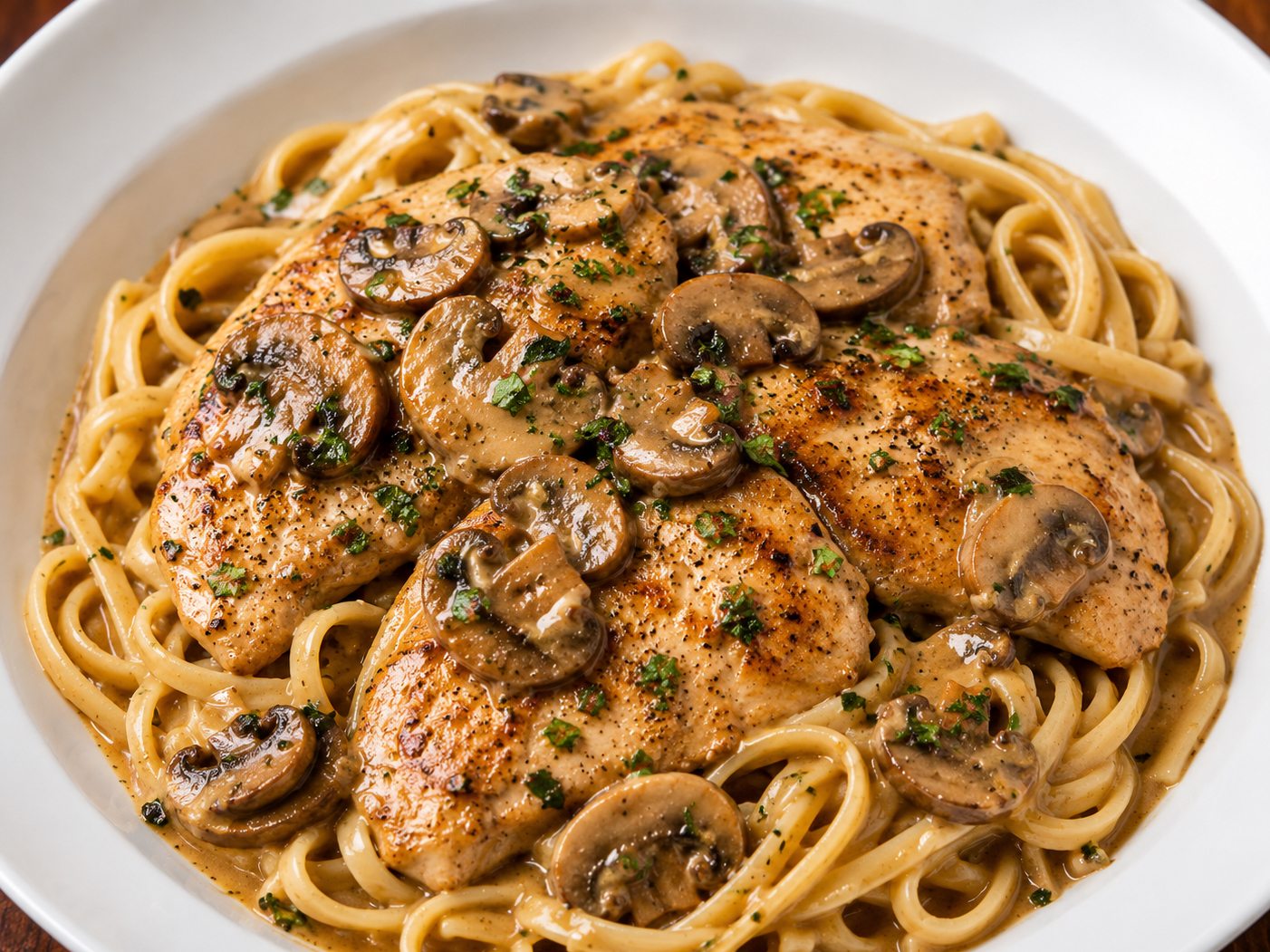 CHICKEN MARSALA LINGUINE.