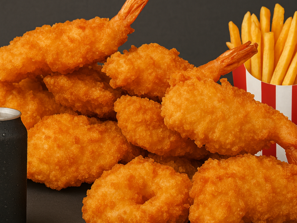 #62 21 PCS Jumbo Shrimp Combo W/ medium fries & 20 oz soda.