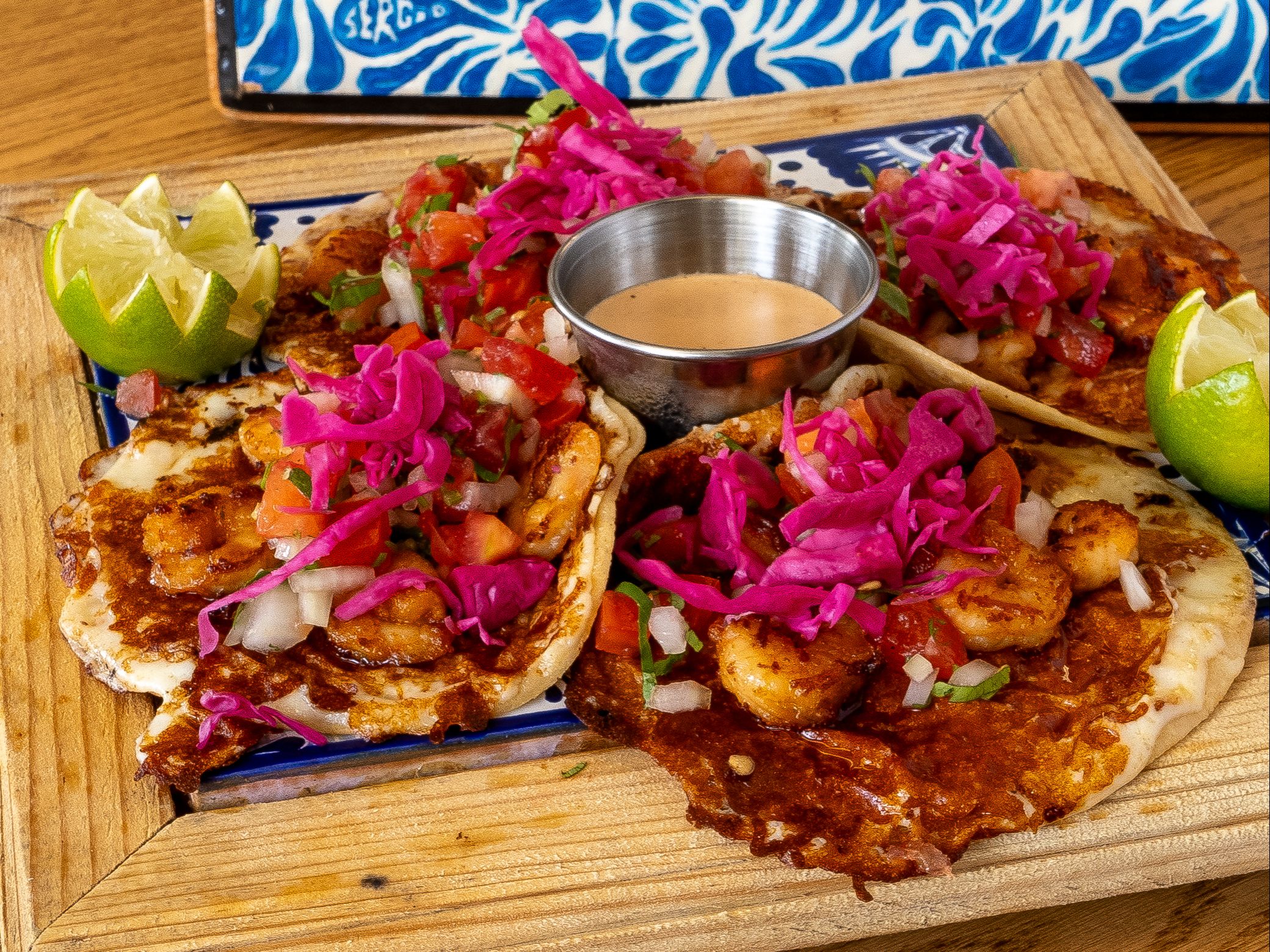 Shrimp (Camarón) Tajin Tacos.