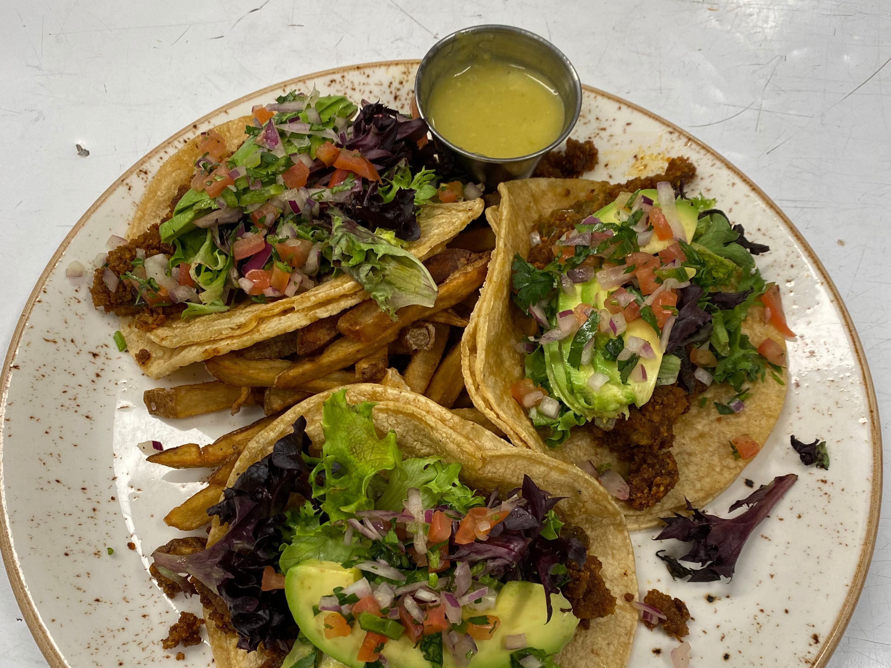 Steak Tacos (3) & Fries.