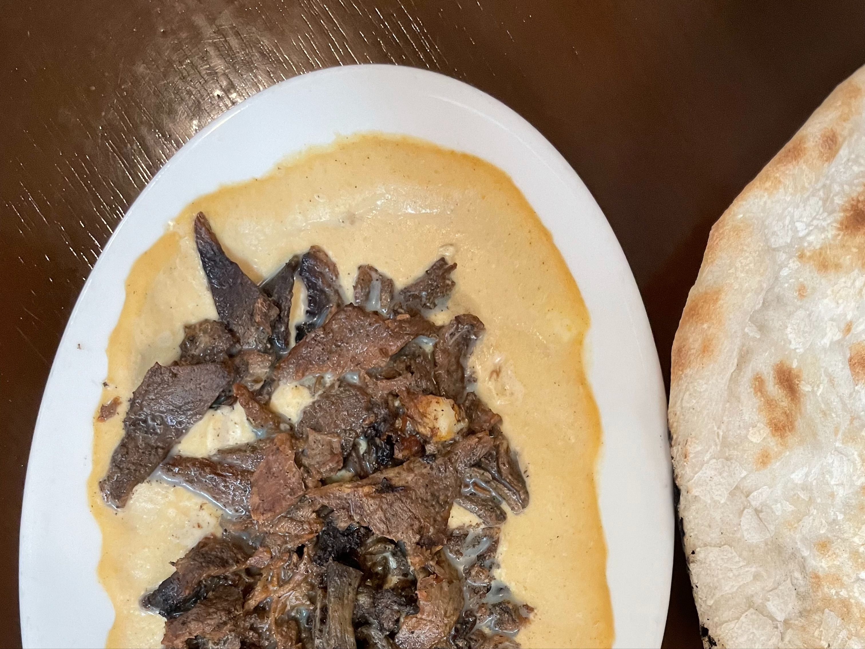 Beef Shawarmah Over Humus.