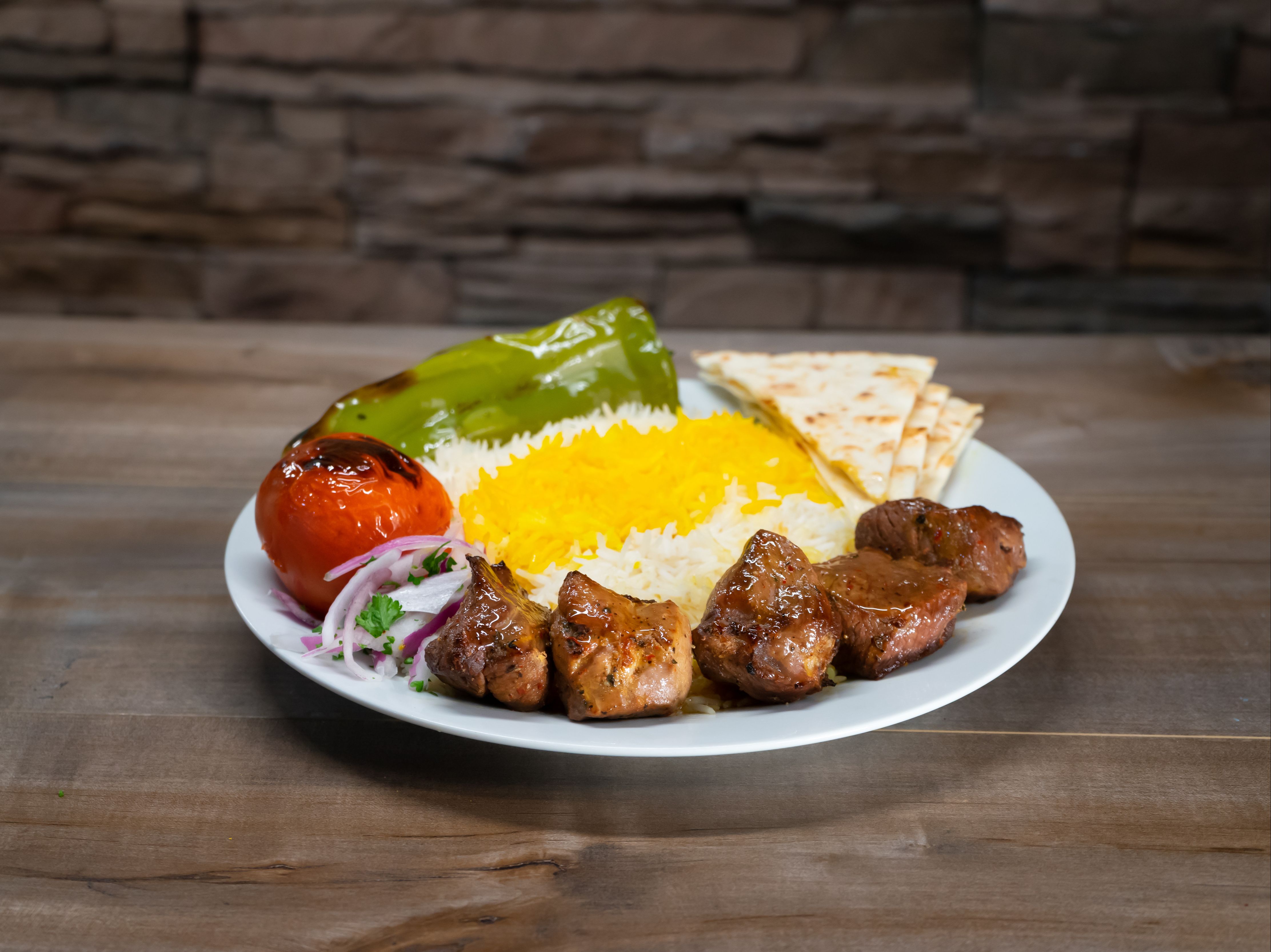 #9 Pork Kabob Plate.