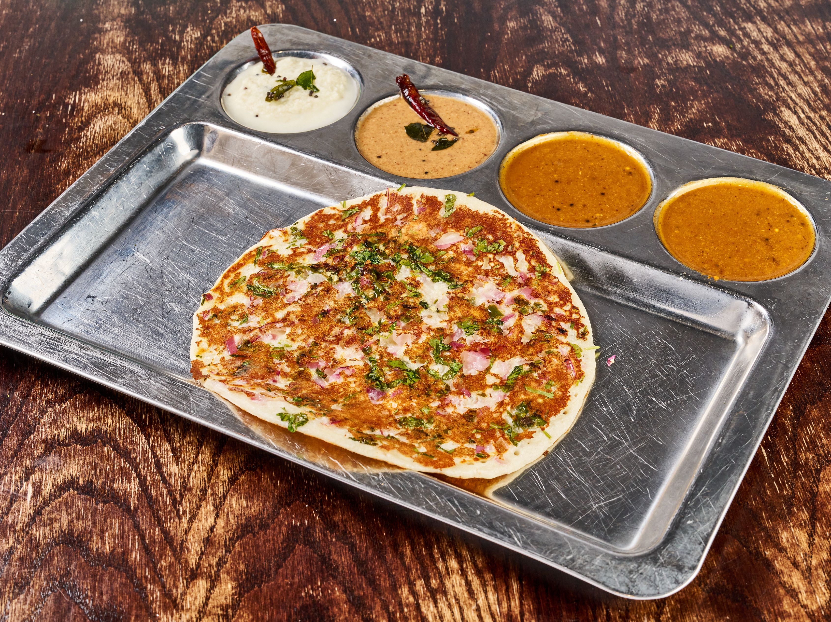 Onion Chilli Uthappam (Chilli + Onion) (VG) (GF).