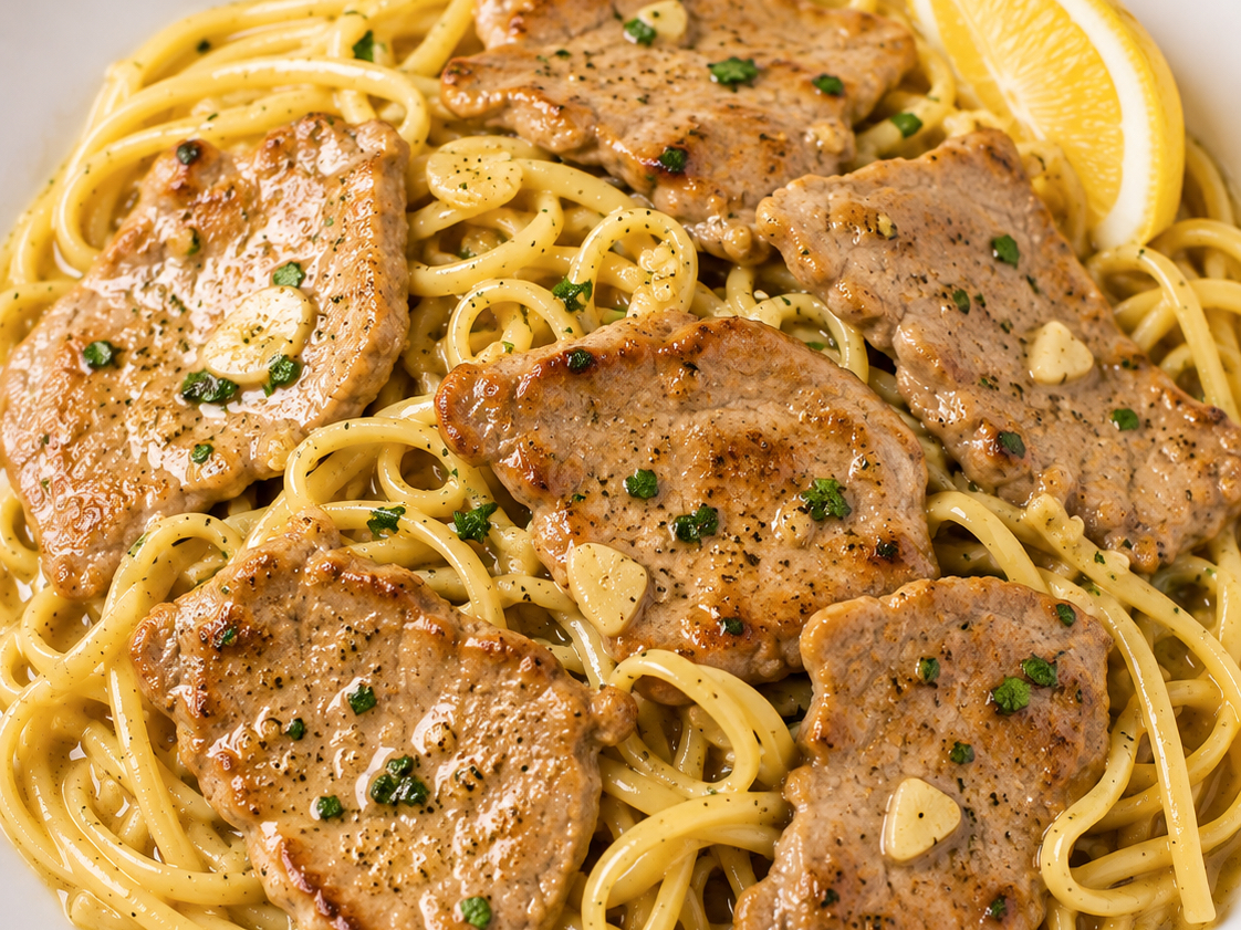 VEAL SCAMPI LINGUINE.