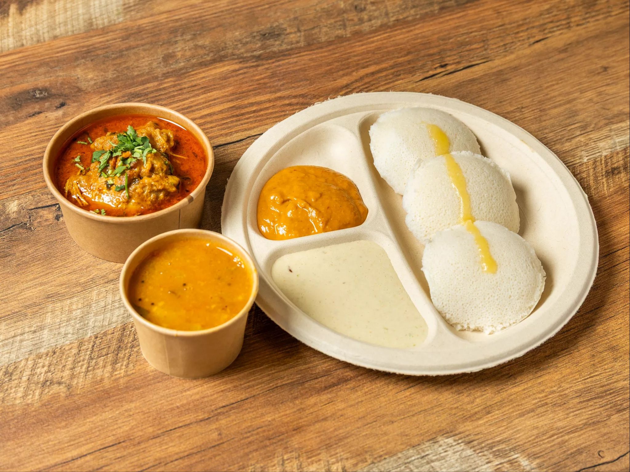 Idli with Chicken Curry
