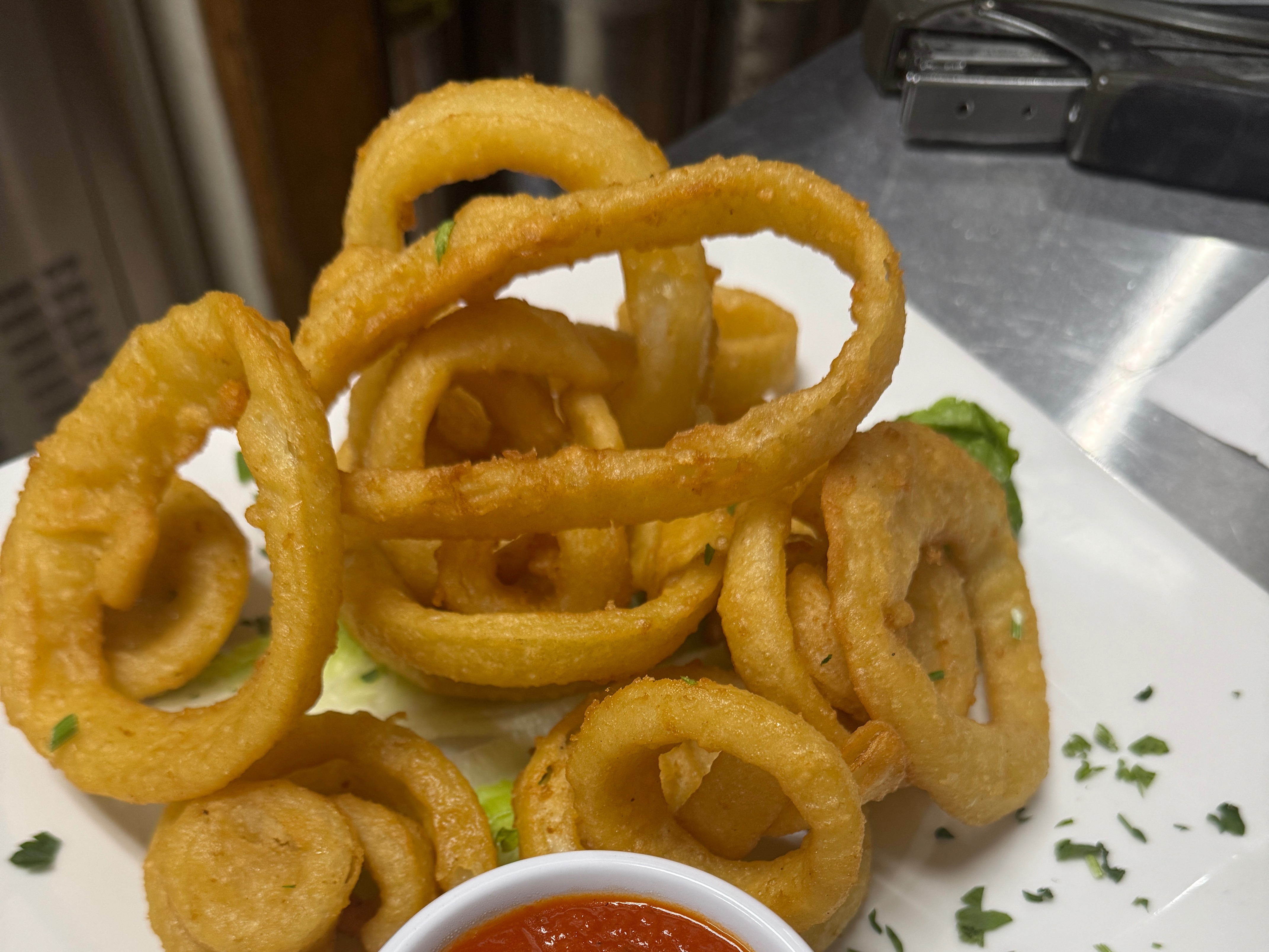 Beer Batters Onion Rings.