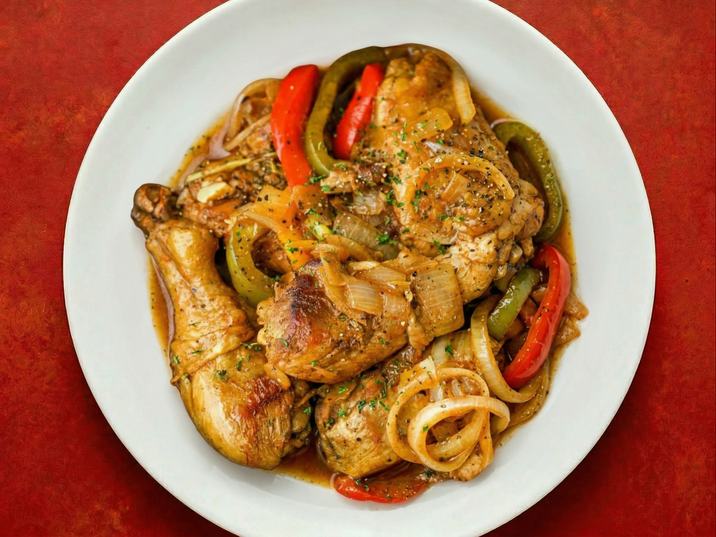 Poul Nan Sos Meal (Stew Chicken).