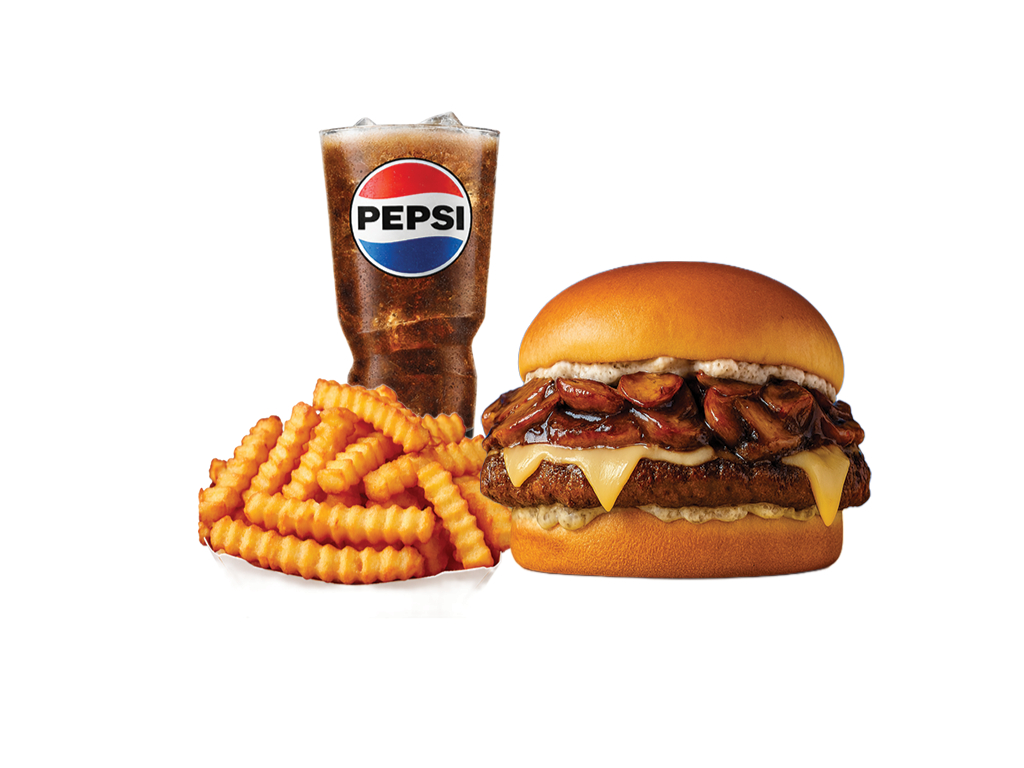 27 Mushroom swiss burger combo.