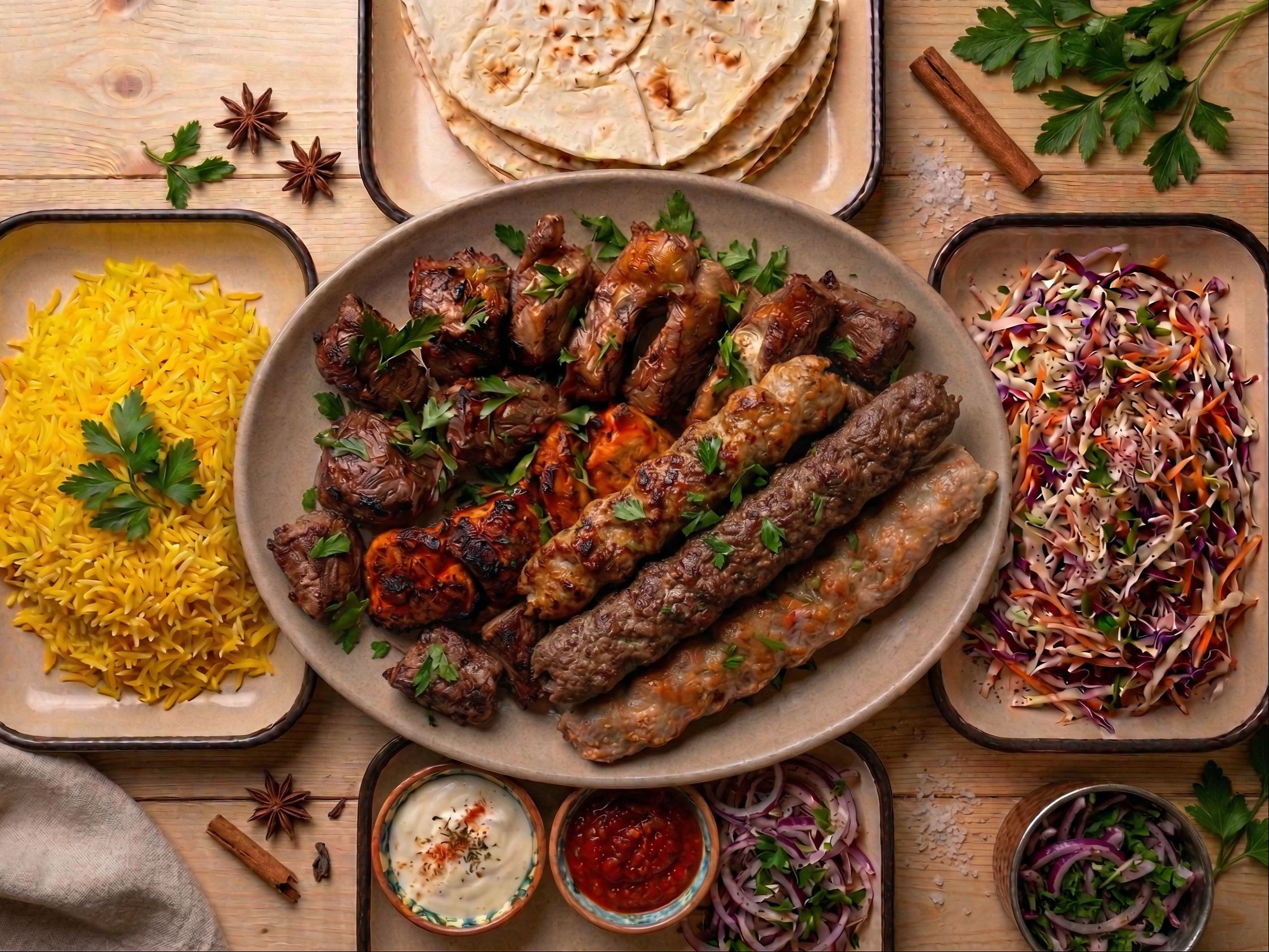 (5) Family Plate (2 Lula Chicken, 2 Lula Lamb, 2 Lula Beef. 2 Chicken Thighs Kebab. 2 Lamb Kebab)