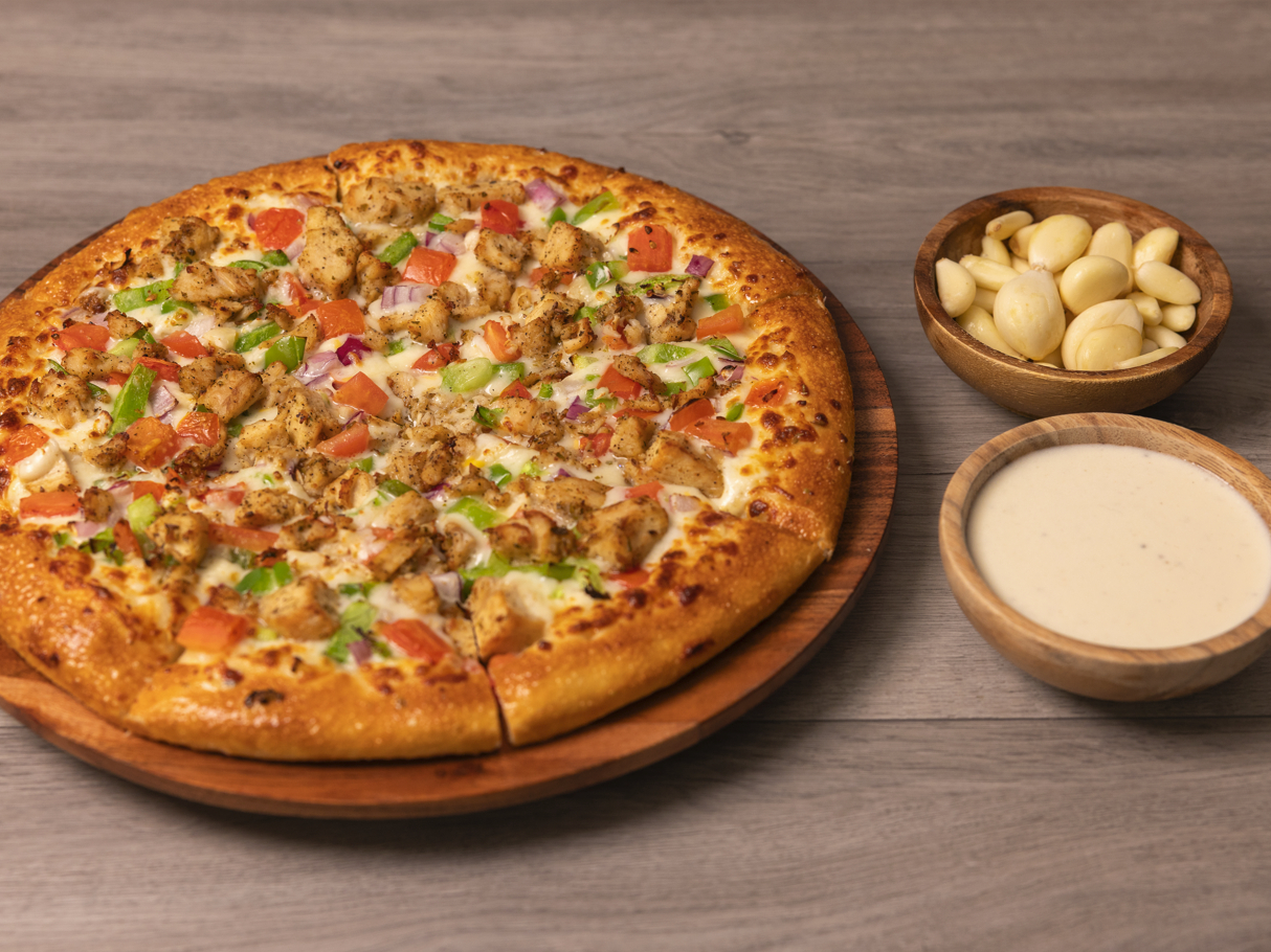 Roasted Garlic Chicken Pizza.