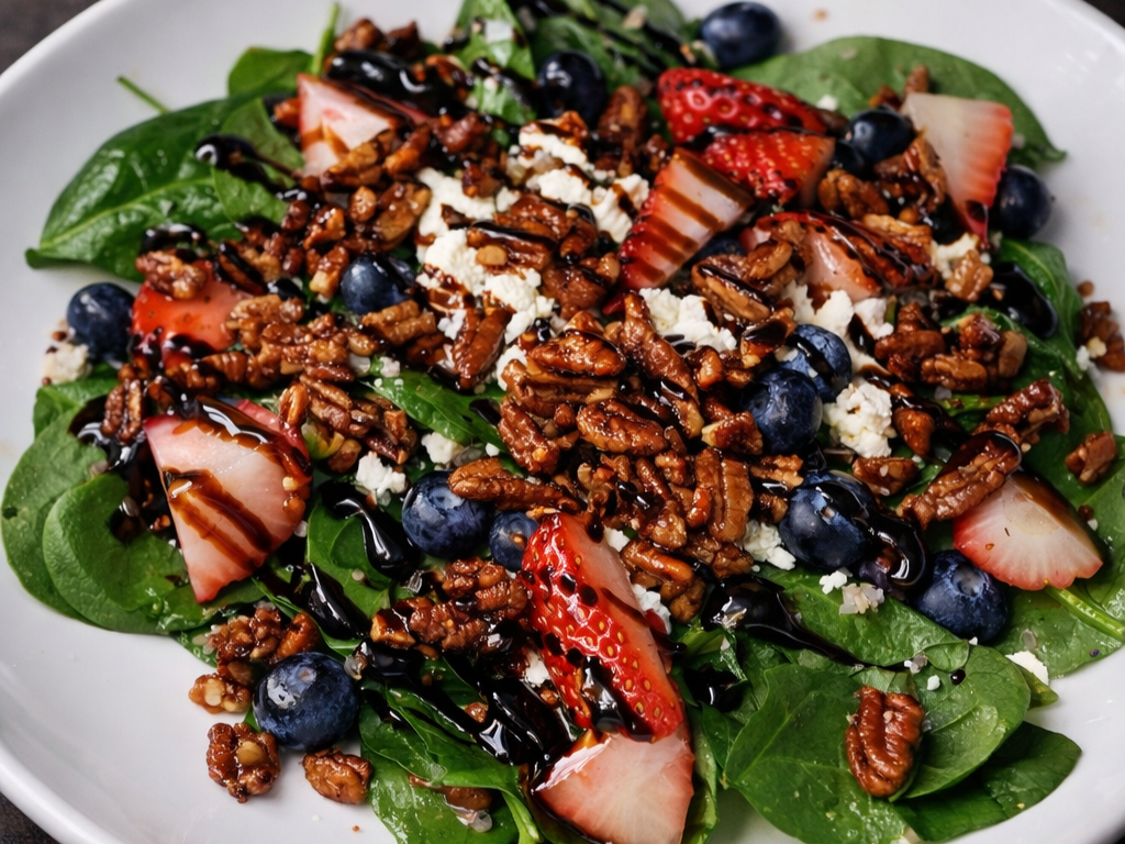 Fresh Berry, Quinoa, Spinach Salad.