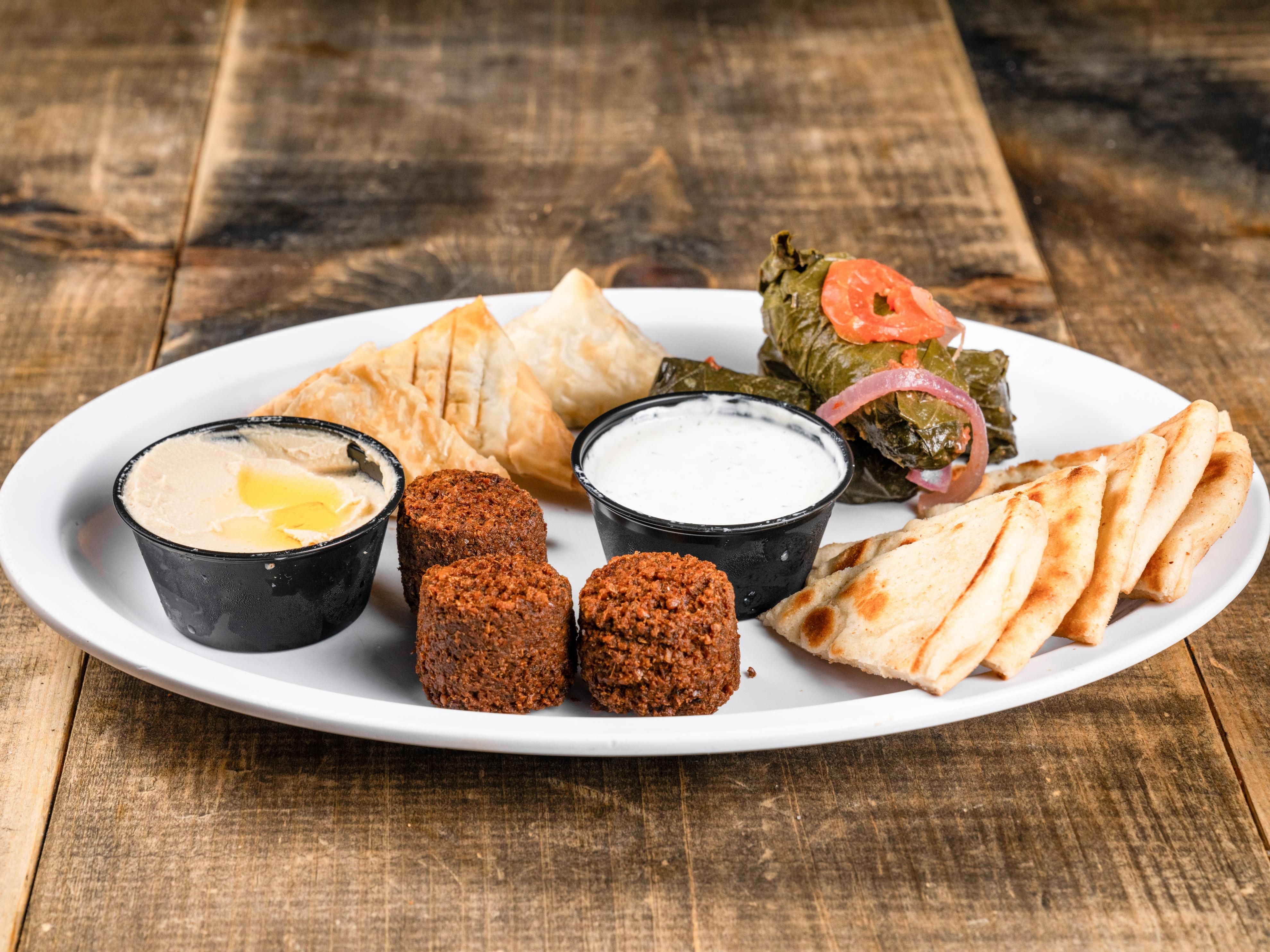 Greek Sampler Platter With Meat.