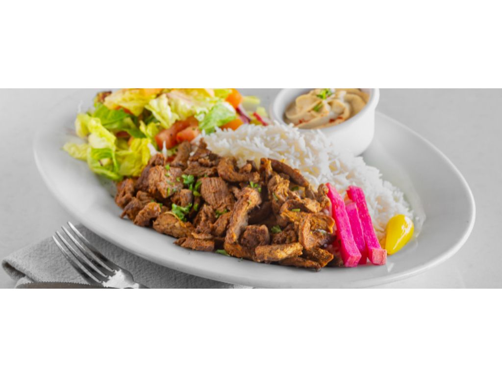 Tri-Tip Beef Shawarma Plate.