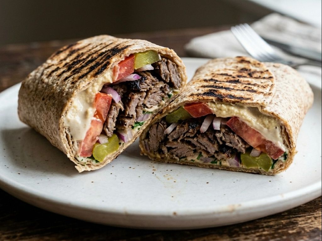 Lamb Shawarma Wrap & Fries.