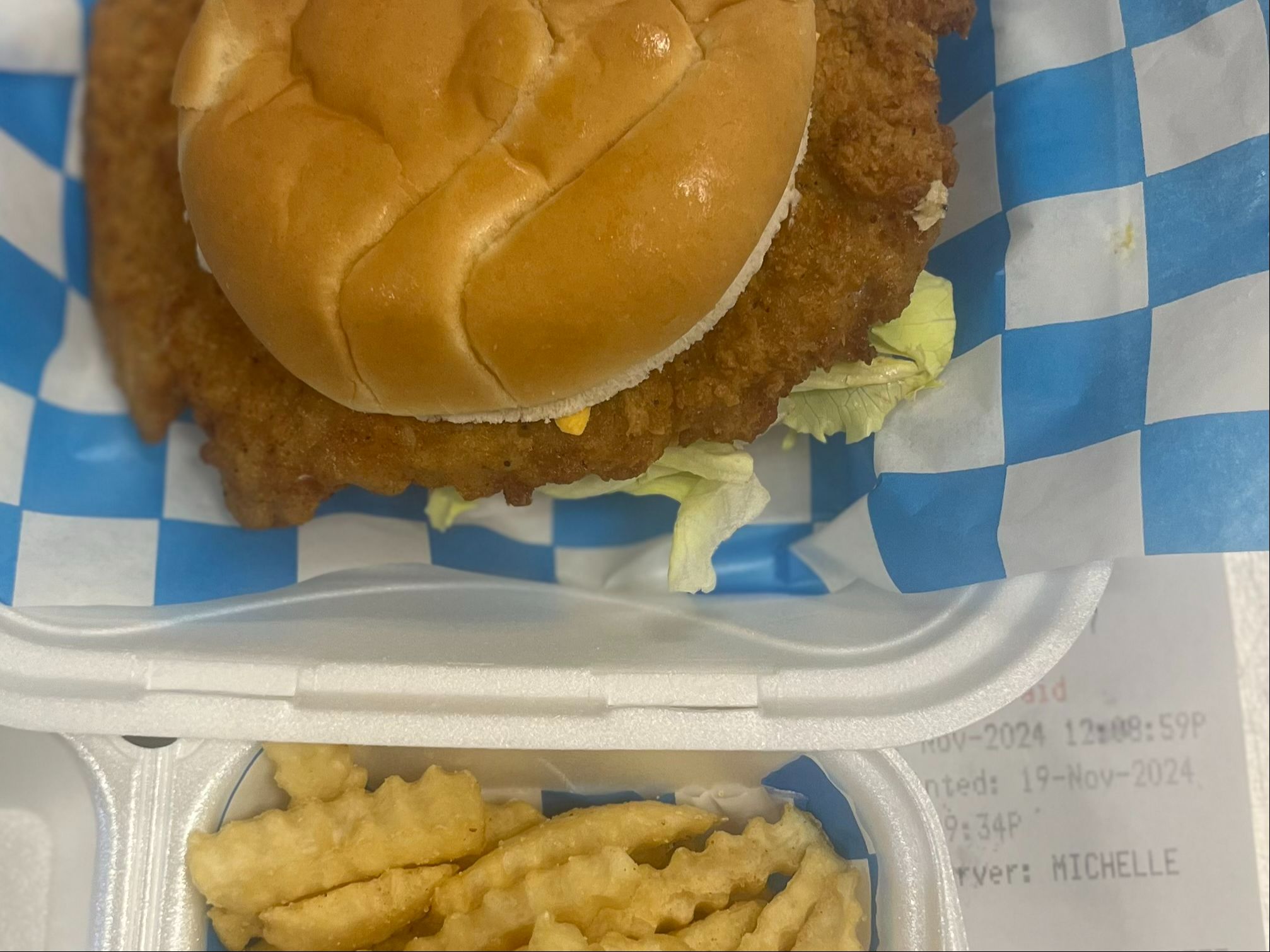 1 Piece Pork Fritter Tenderloin Dinner with Fries.