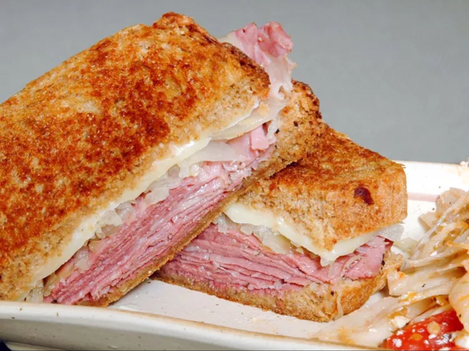 Hot pastrami swiss reuben (rye).