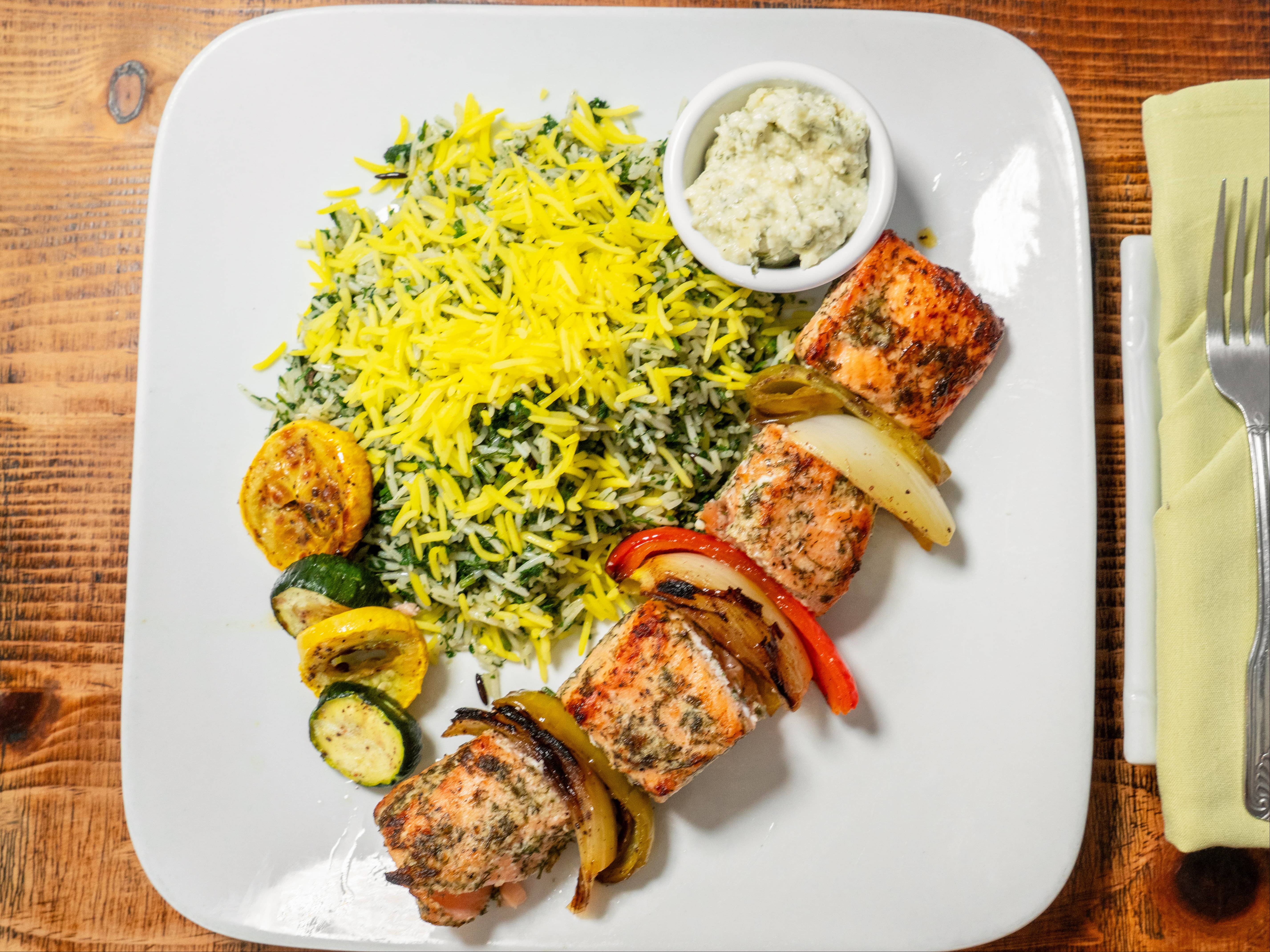 Salmon Kebab.