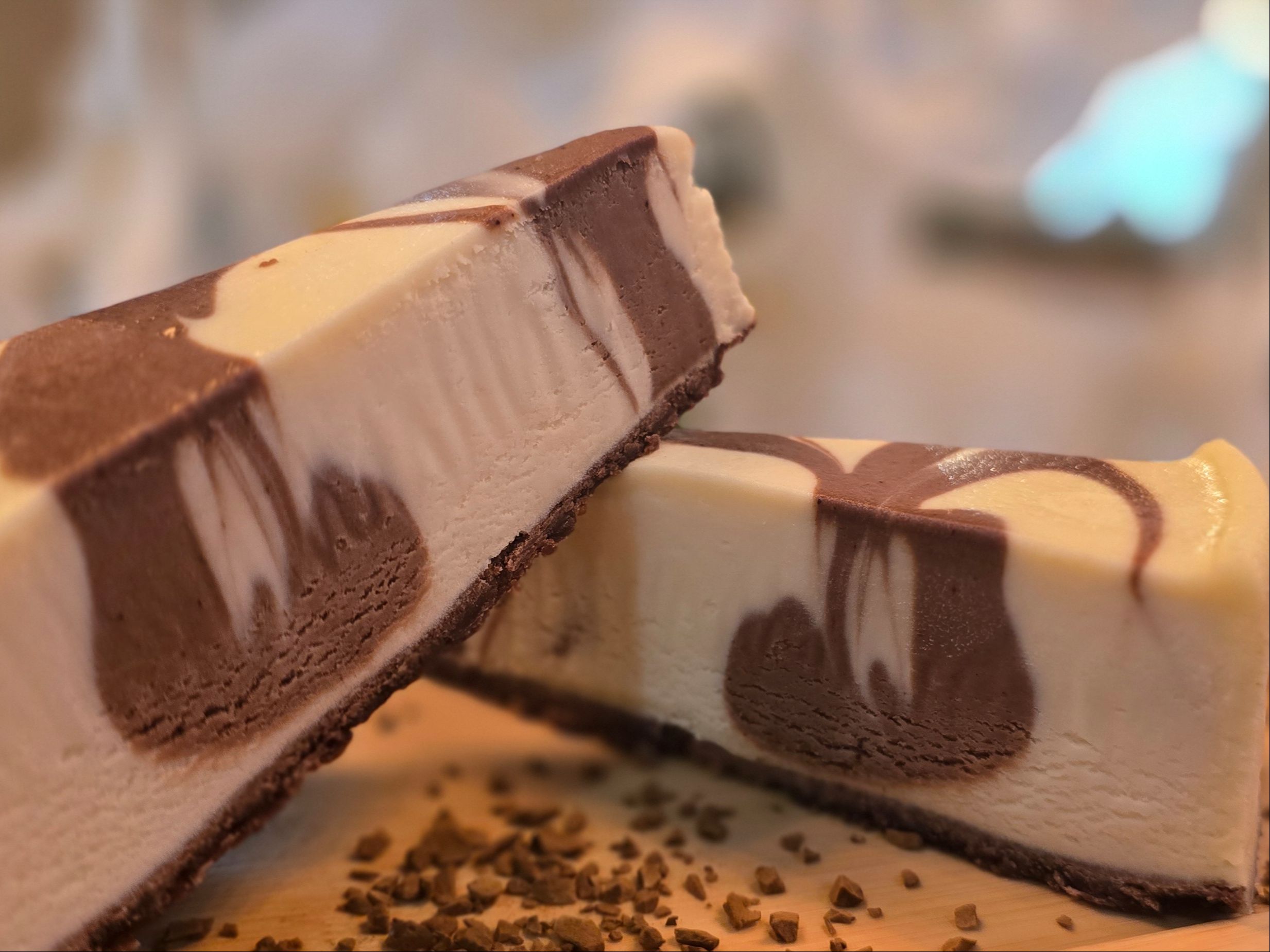 Eli's Chocolate Marble Cheesecakes.