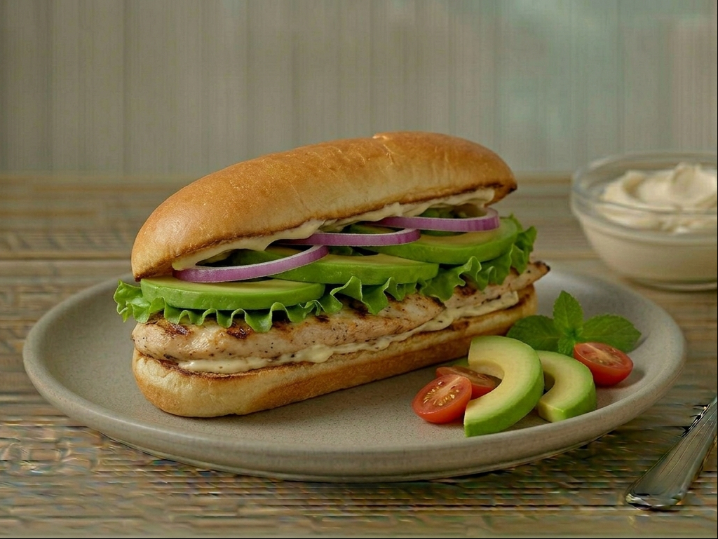 Classic Avocado Grilled Chicken Sandwich.