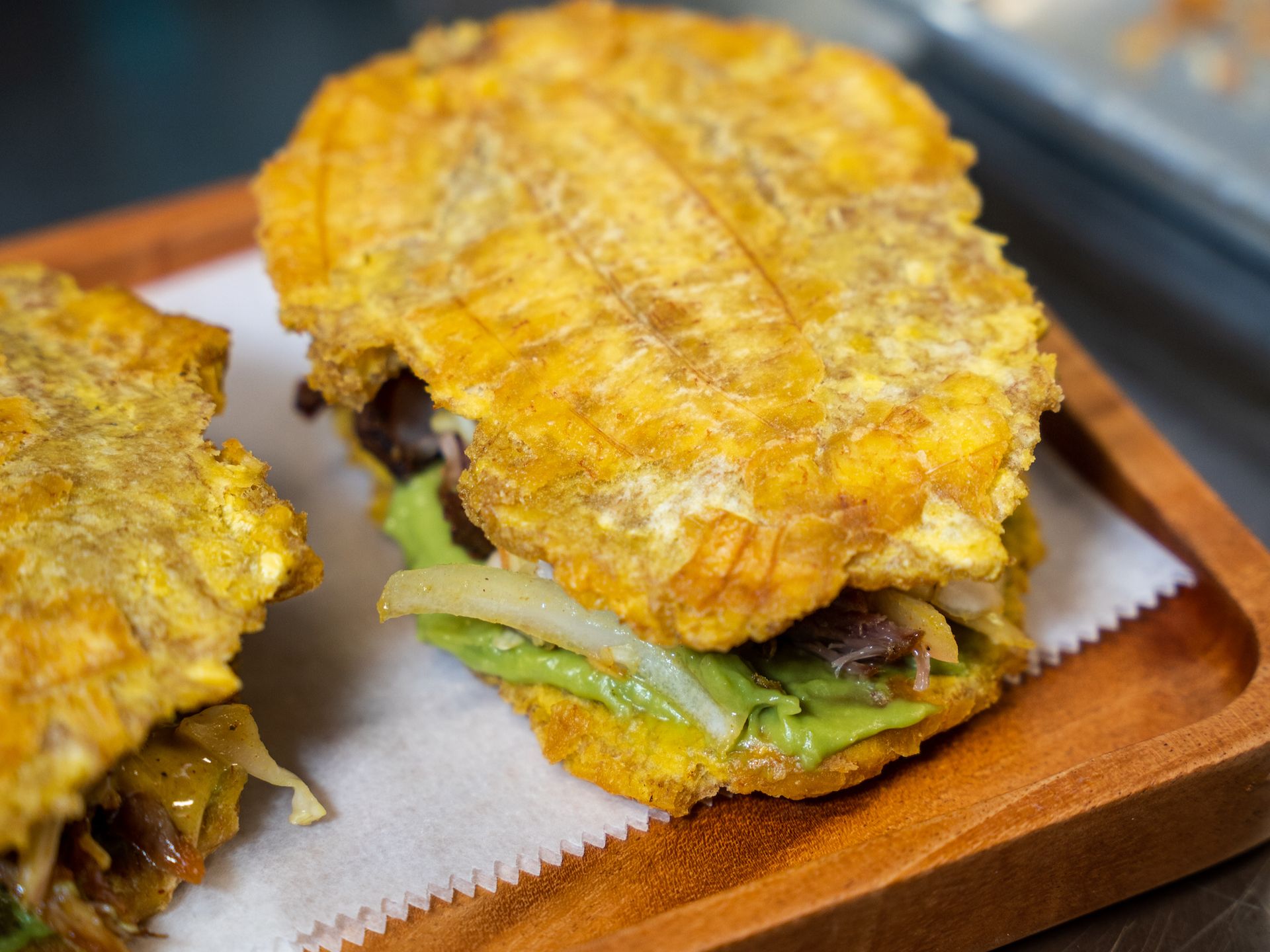 Fried Pork Plantain Sandwich.