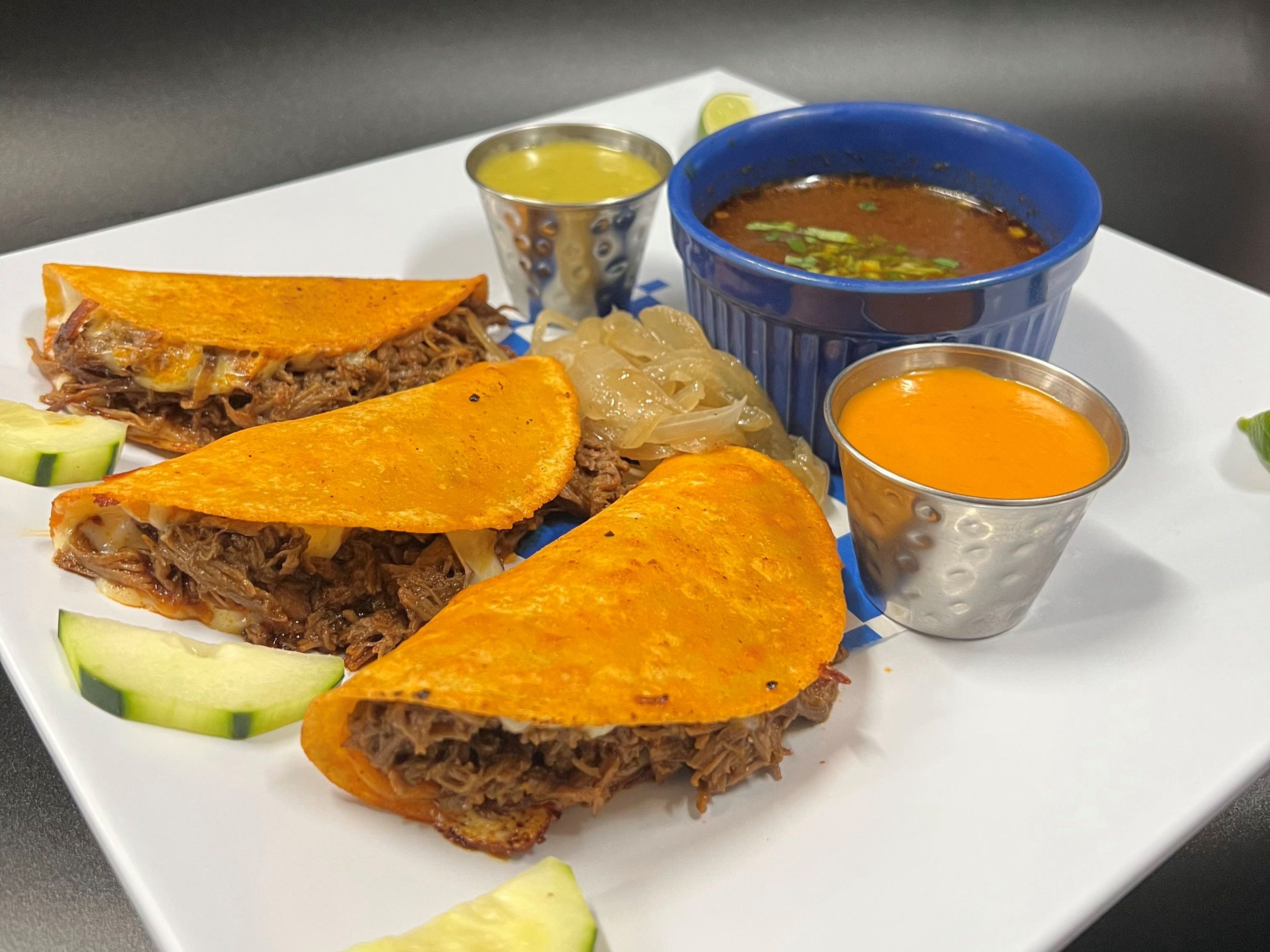 (3) Birria Tacos.
