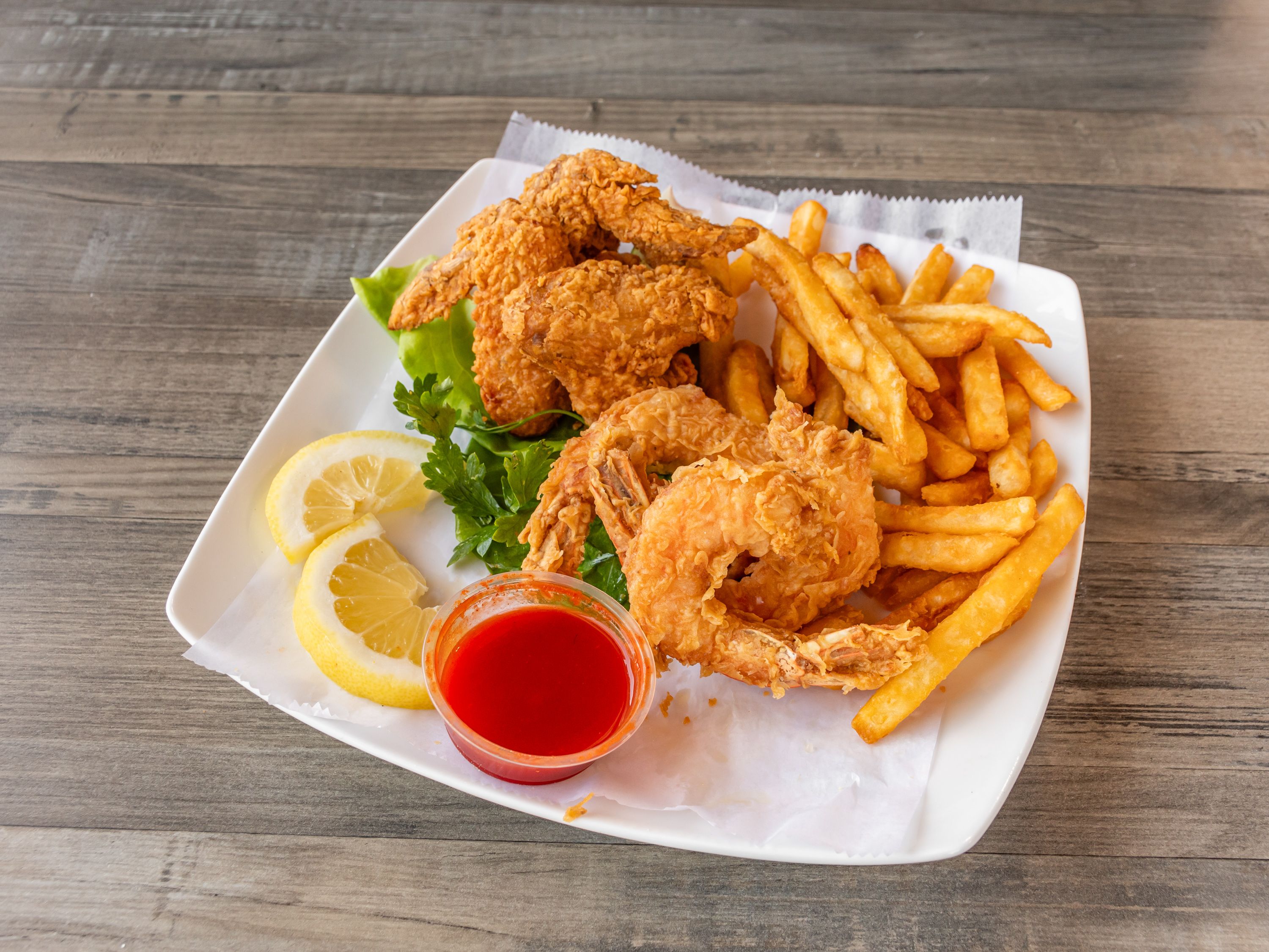 3 Wings 3 Jumbo Shrimp With Fries