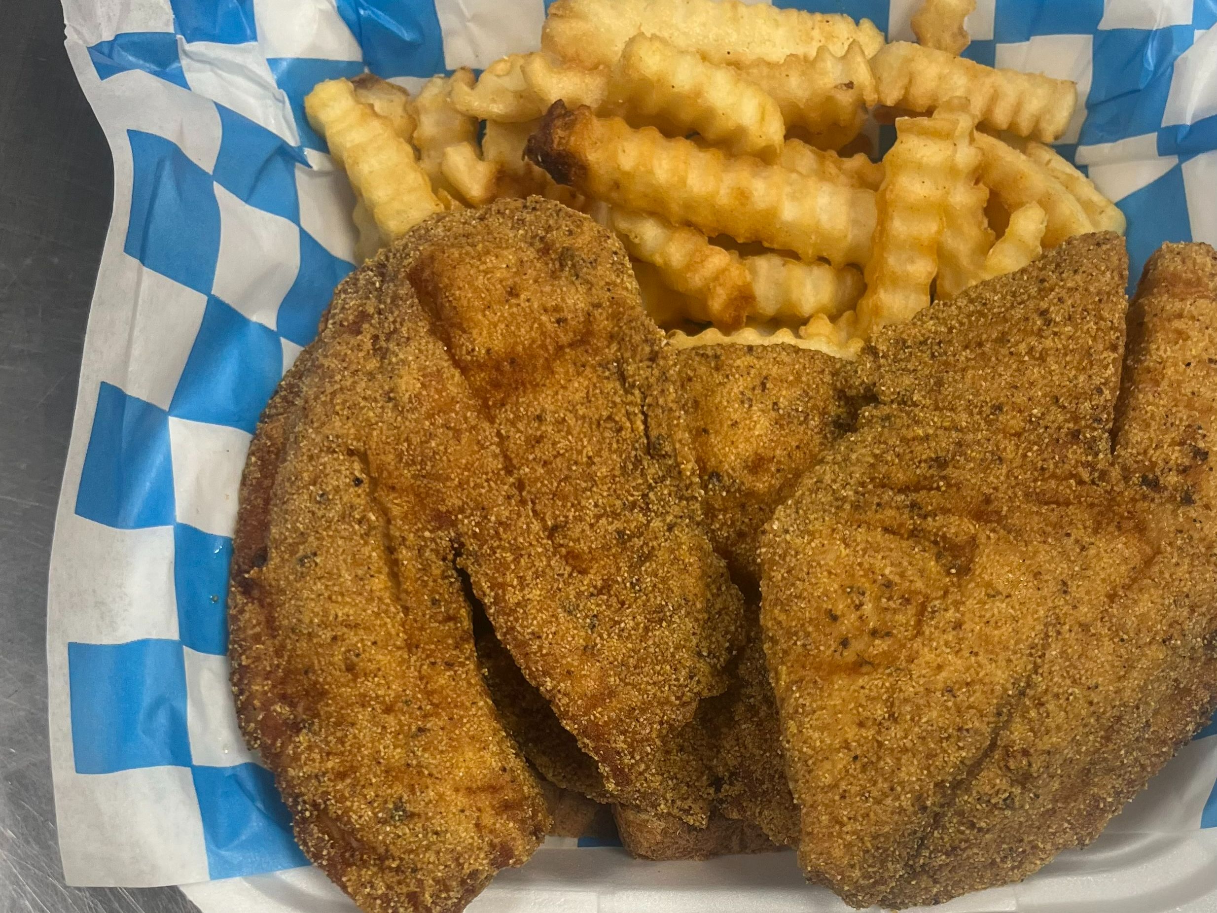 3 Piece Tilapia Fillet Dinner with Fries.