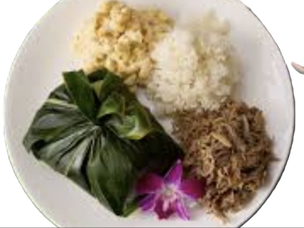 Mixed plate Kalua Pig and Laulau.