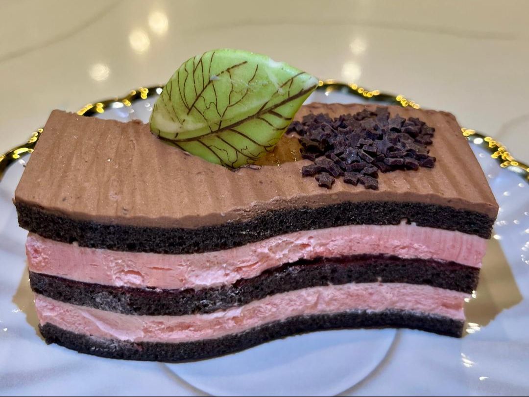 Vegan Swizzle-Cut Chocolate Raspberry Mousse Cake.