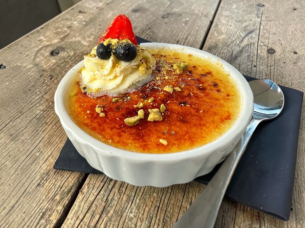 Pistachio and Nutella Creme Brulee.