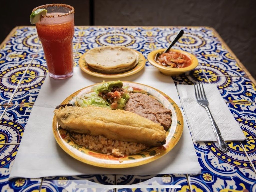 Chile Relleno, Salad, Rice & Beans.